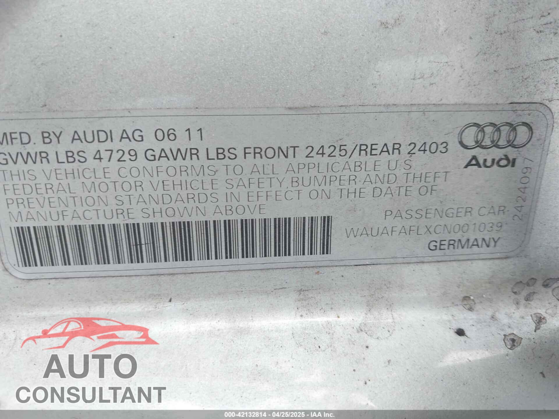 AUDI A4 2012 - WAUAFAFLXCN001039