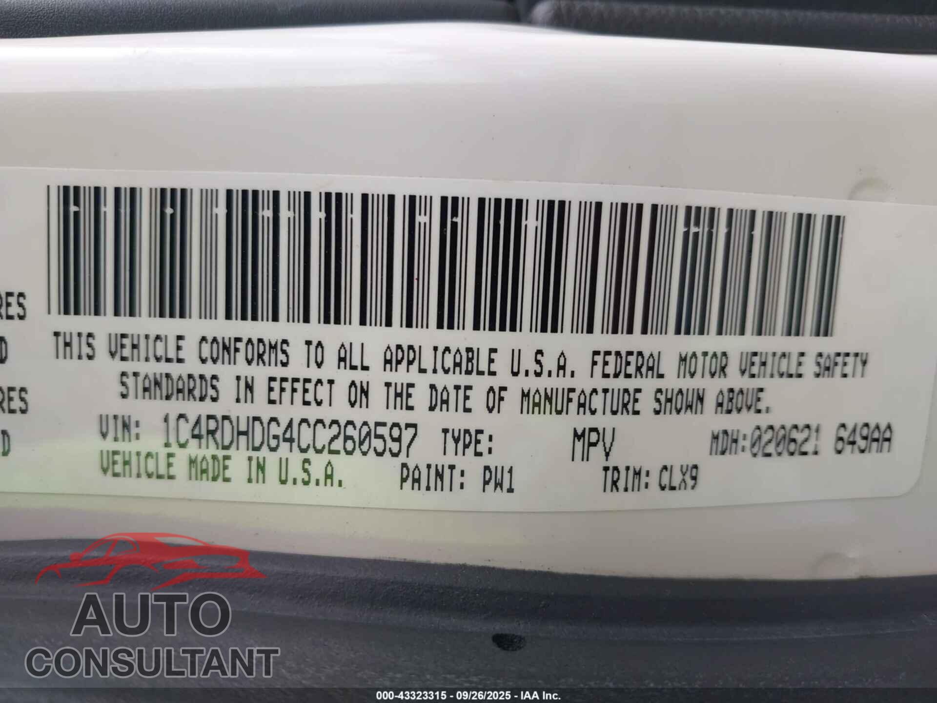 DODGE DURANGO 2012 - 1C4RDHDG4CC260597