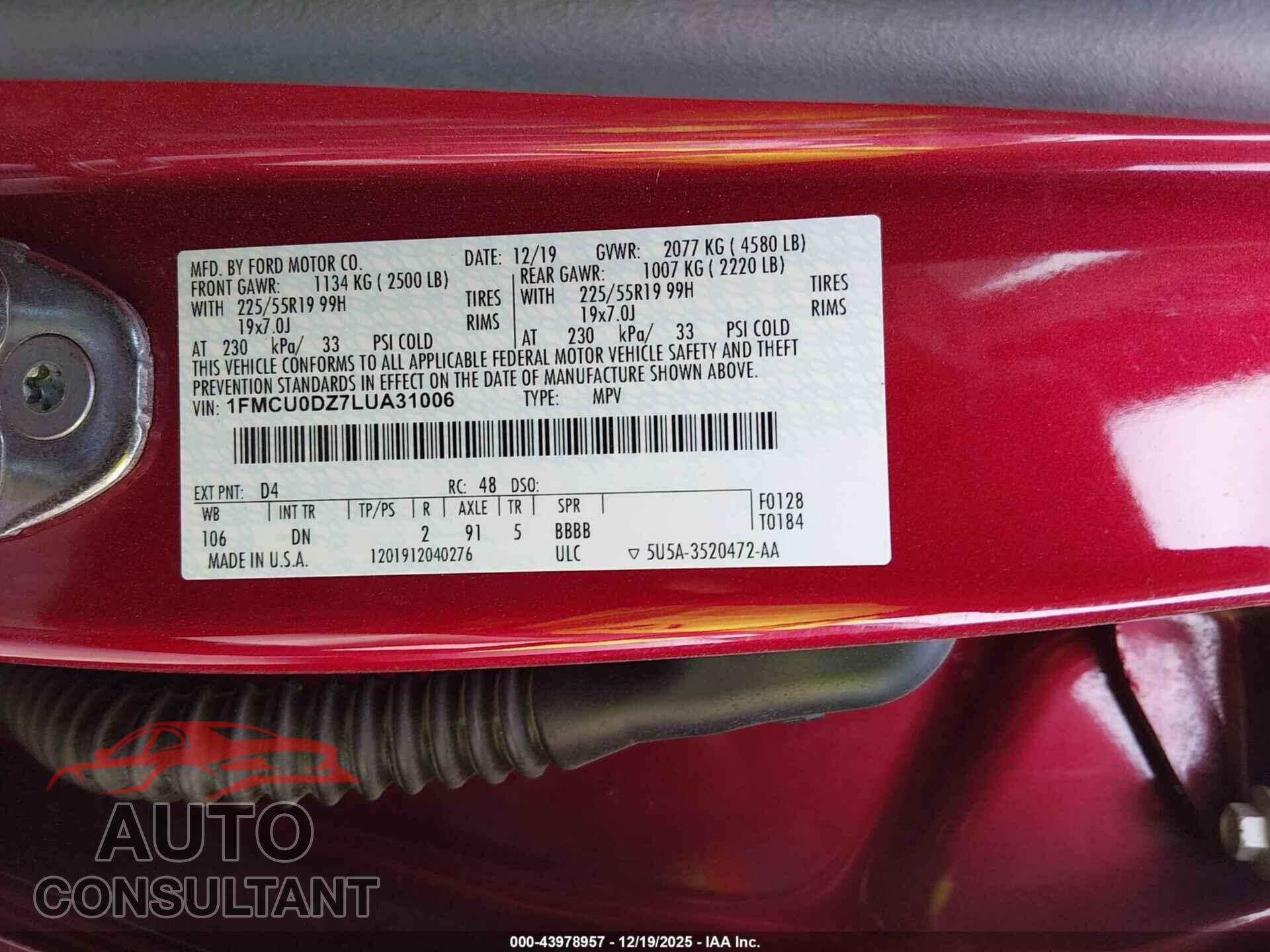 FORD ESCAPE 2020 - 1FMCU0DZ7LUA31006