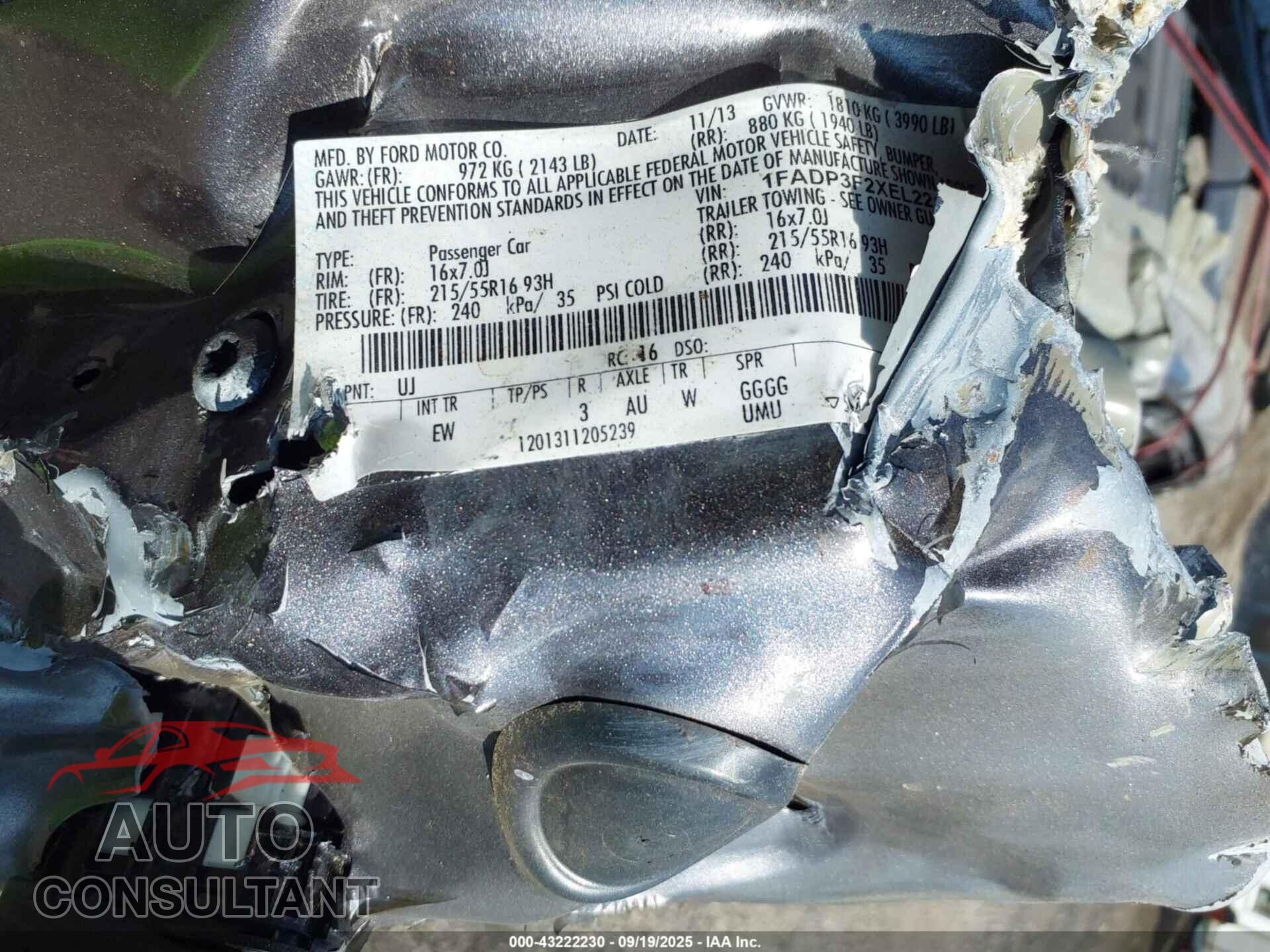 FORD FOCUS 2014 - 1FADP3F2XEL221561