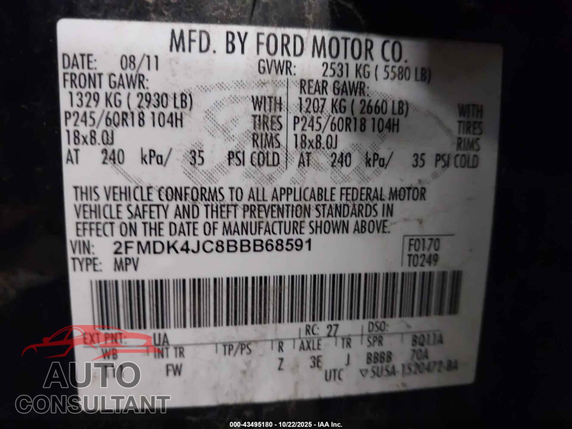 FORD EDGE 2011 - 2FMDK4JC8BBB68591