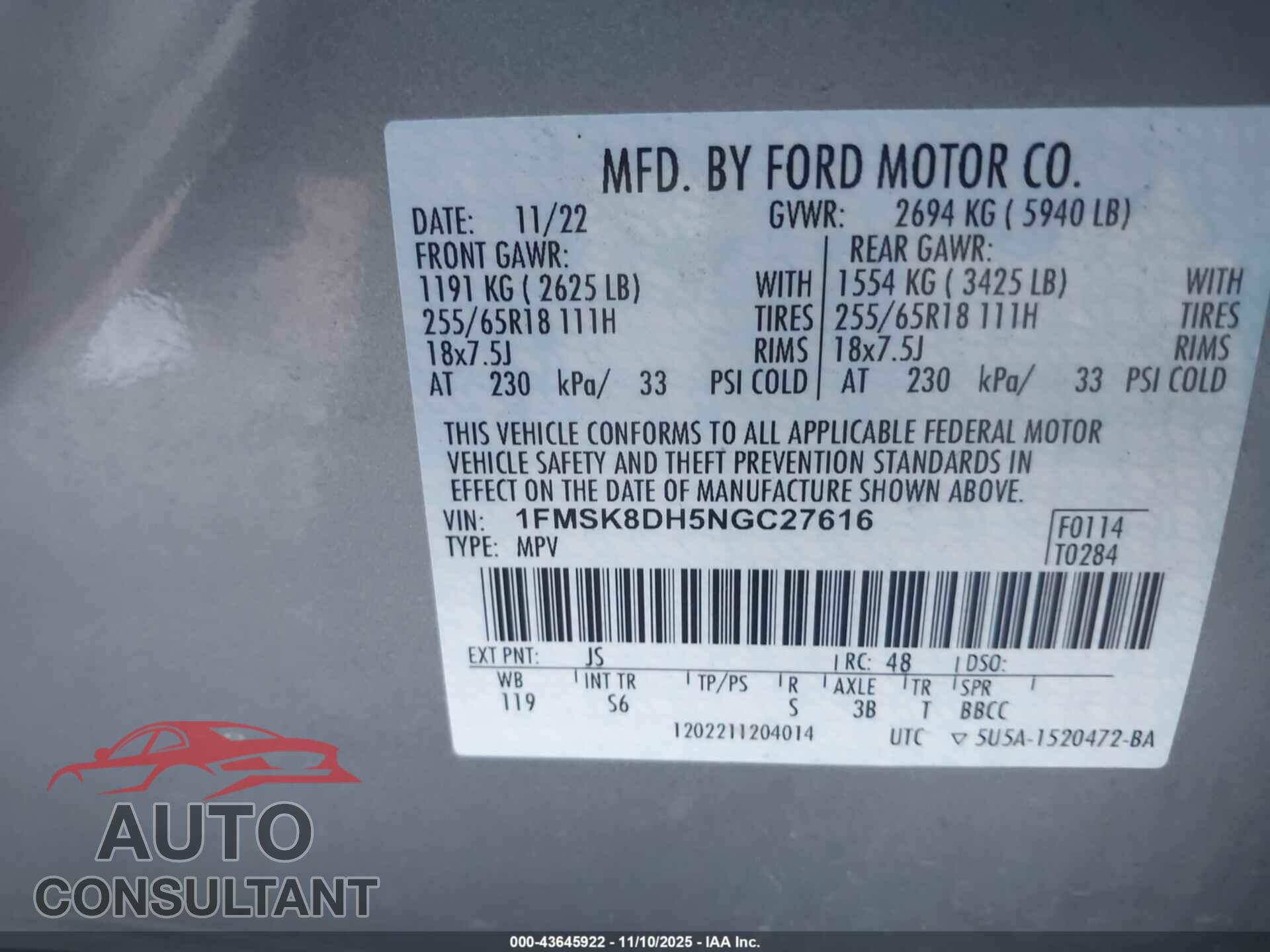 FORD EXPLORER 2022 - 1FMSK8DH5NGC27616