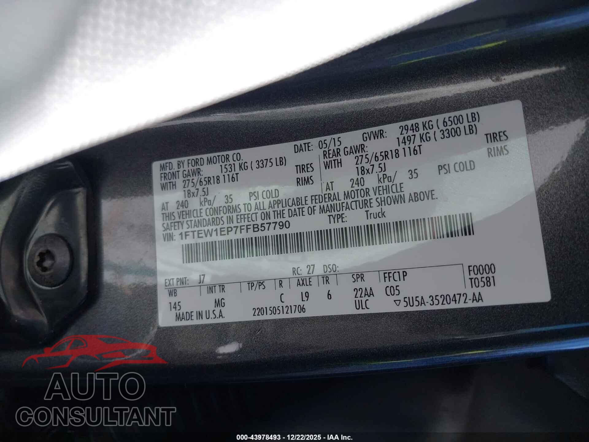 FORD F-150 2015 - 1FTEW1EP7FFB57790