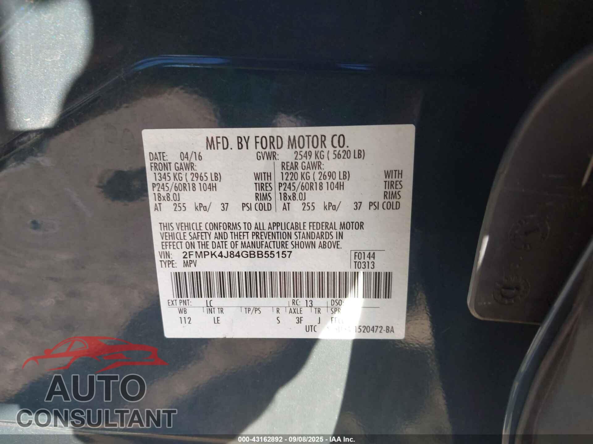 FORD EDGE 2016 - 2FMPK4J84GBB55157