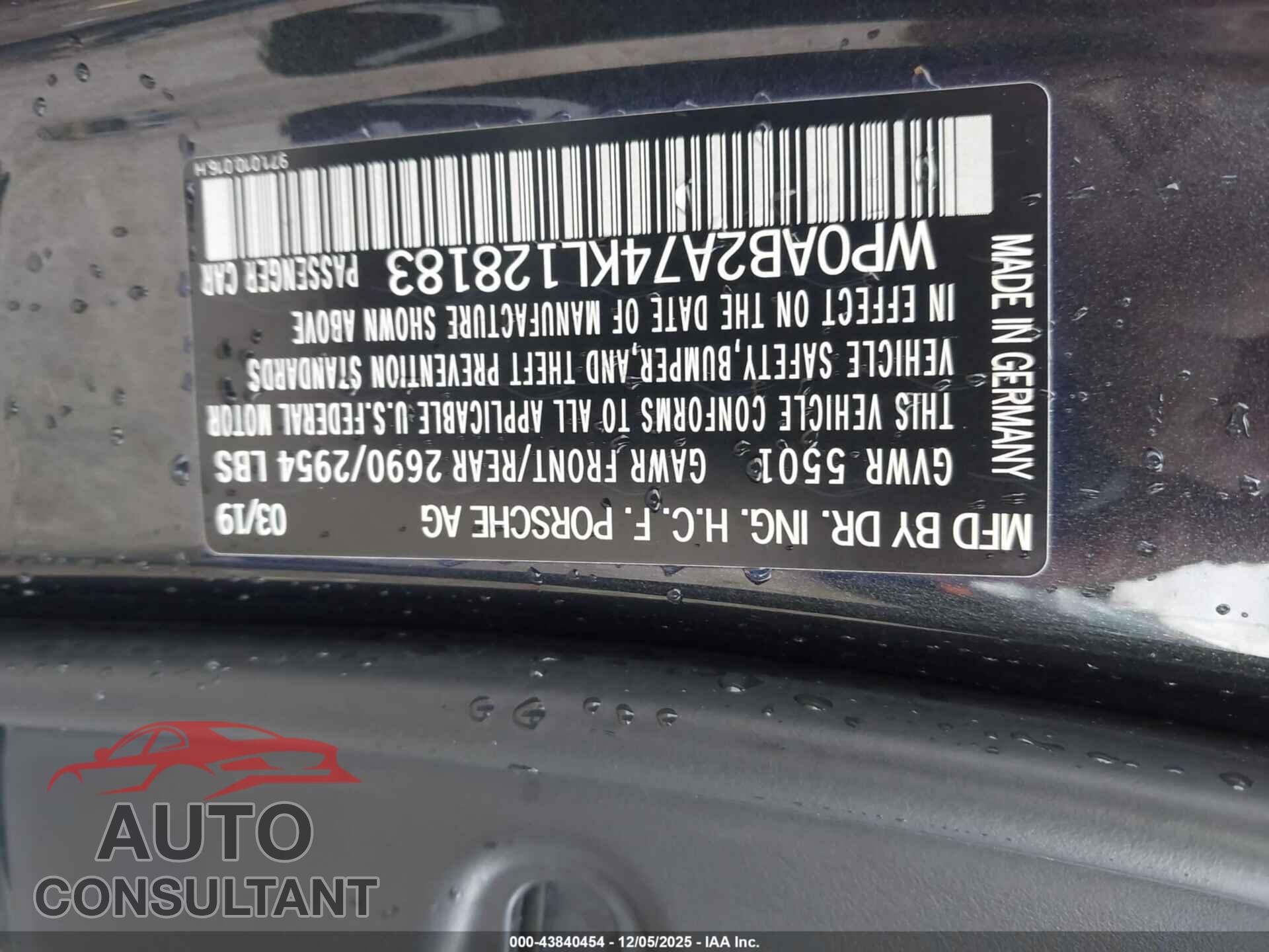 PORSCHE PANAMERA 2019 - WP0AB2A74KL128183