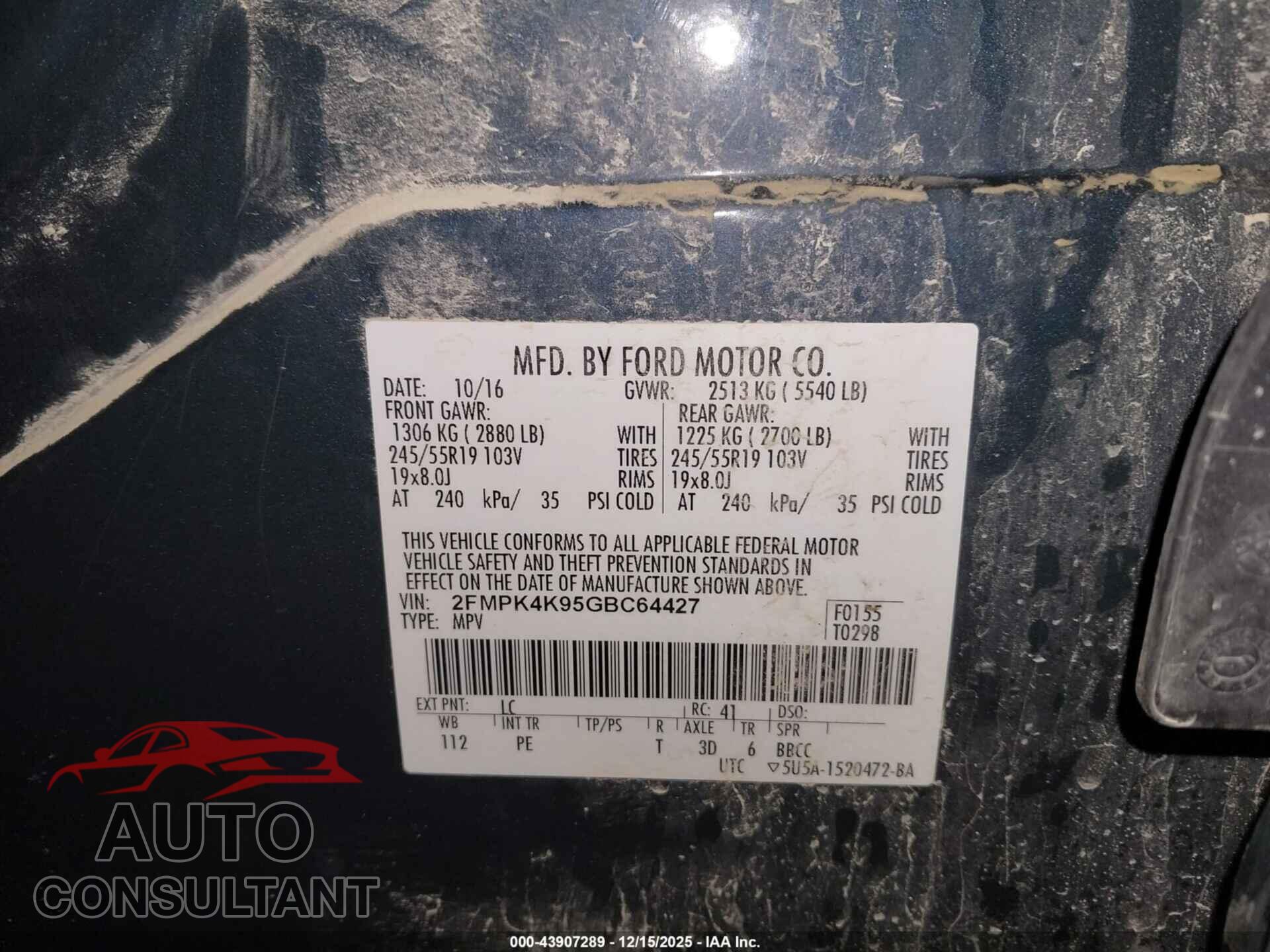 FORD EDGE 2016 - 2FMPK4K95GBC64427
