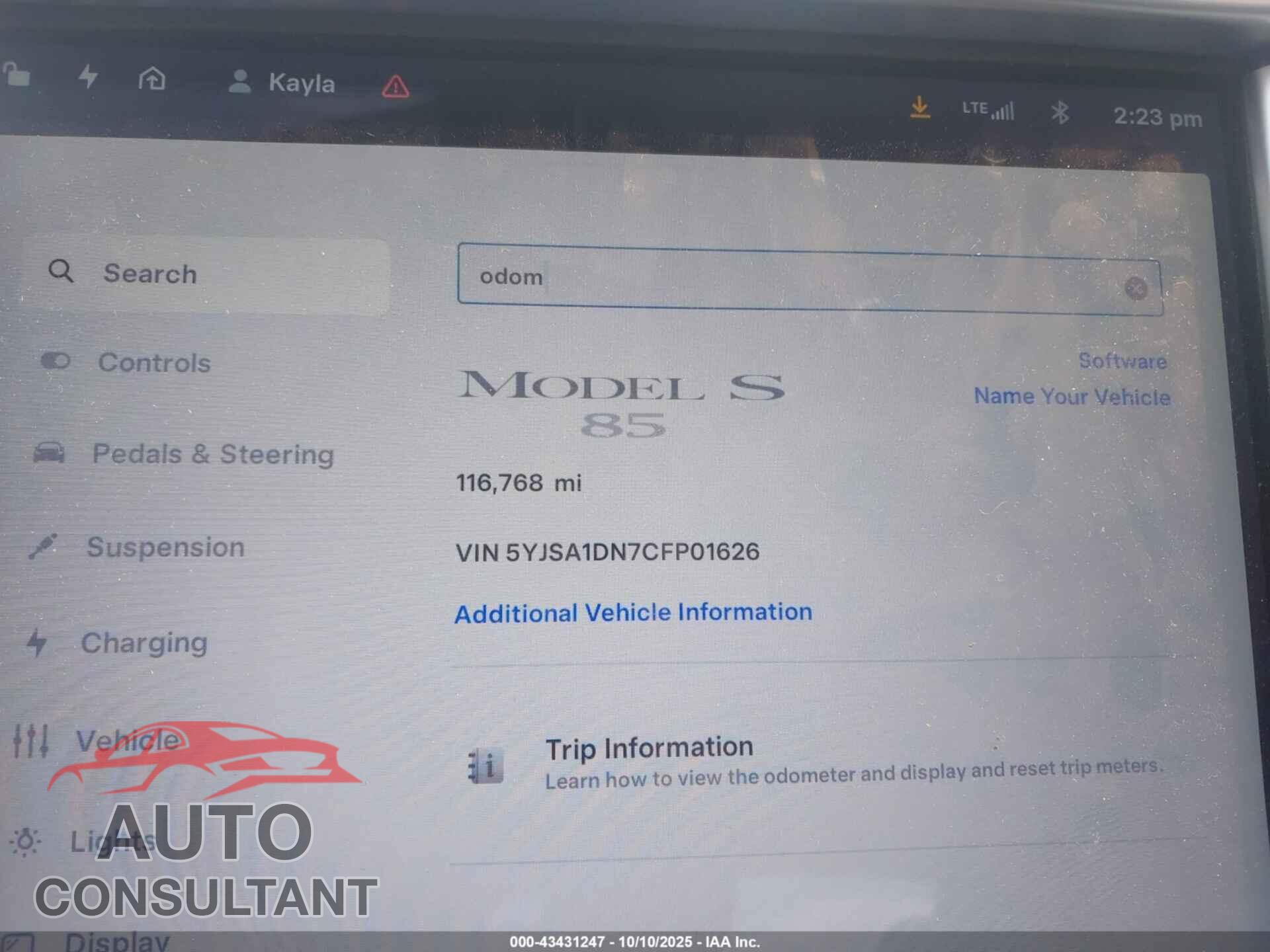 TESLA MODEL S 2012 - 5YJSA1DN7CFP01626