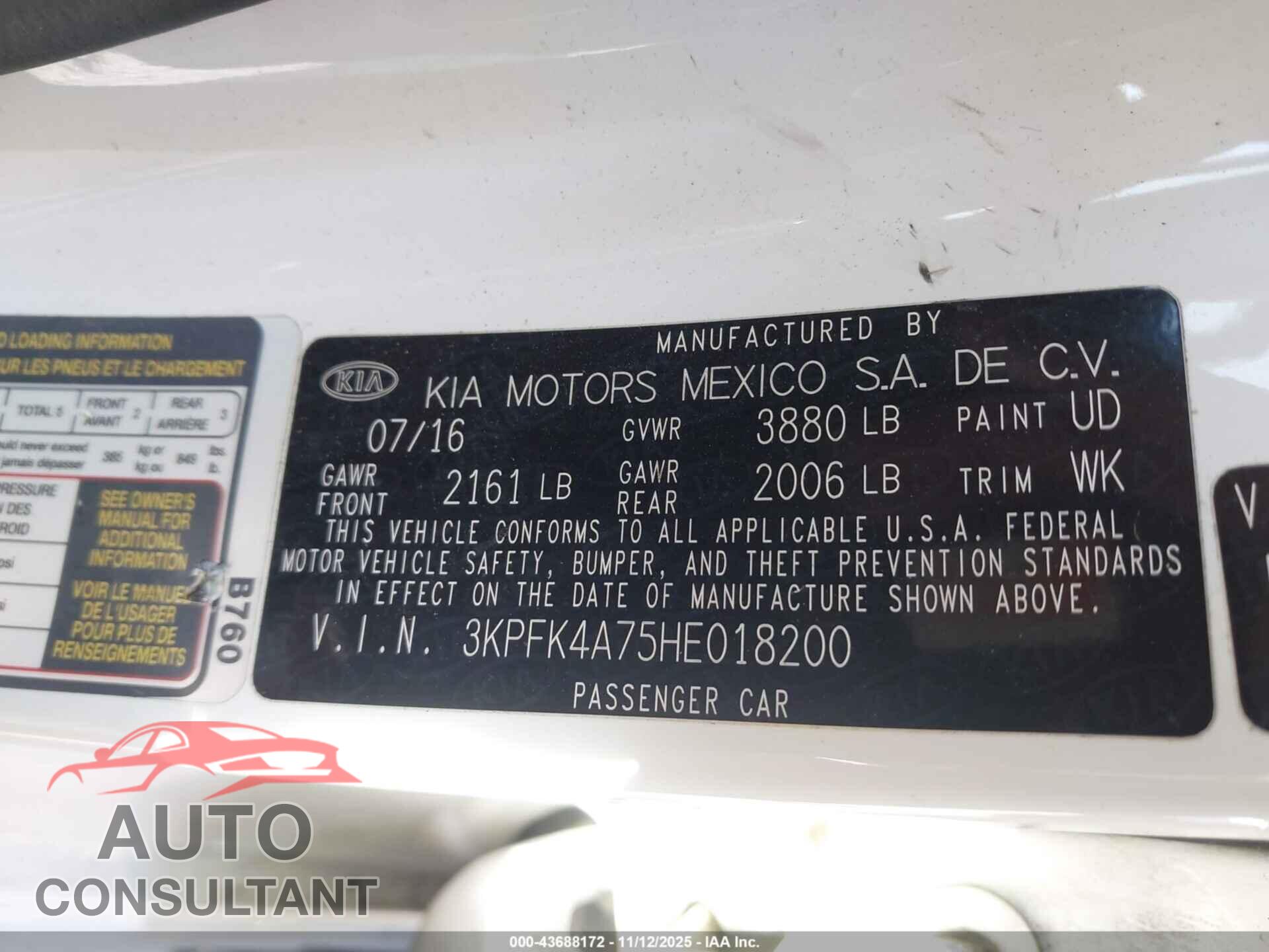 KIA FORTE 2017 - 3KPFK4A75HE018200