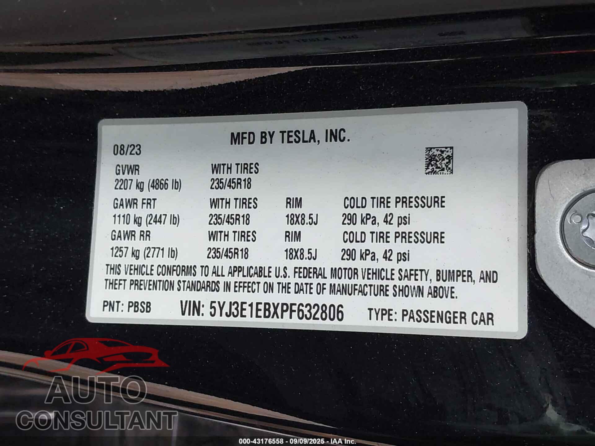 TESLA MODEL 3 2023 - 5YJ3E1EBXPF632806