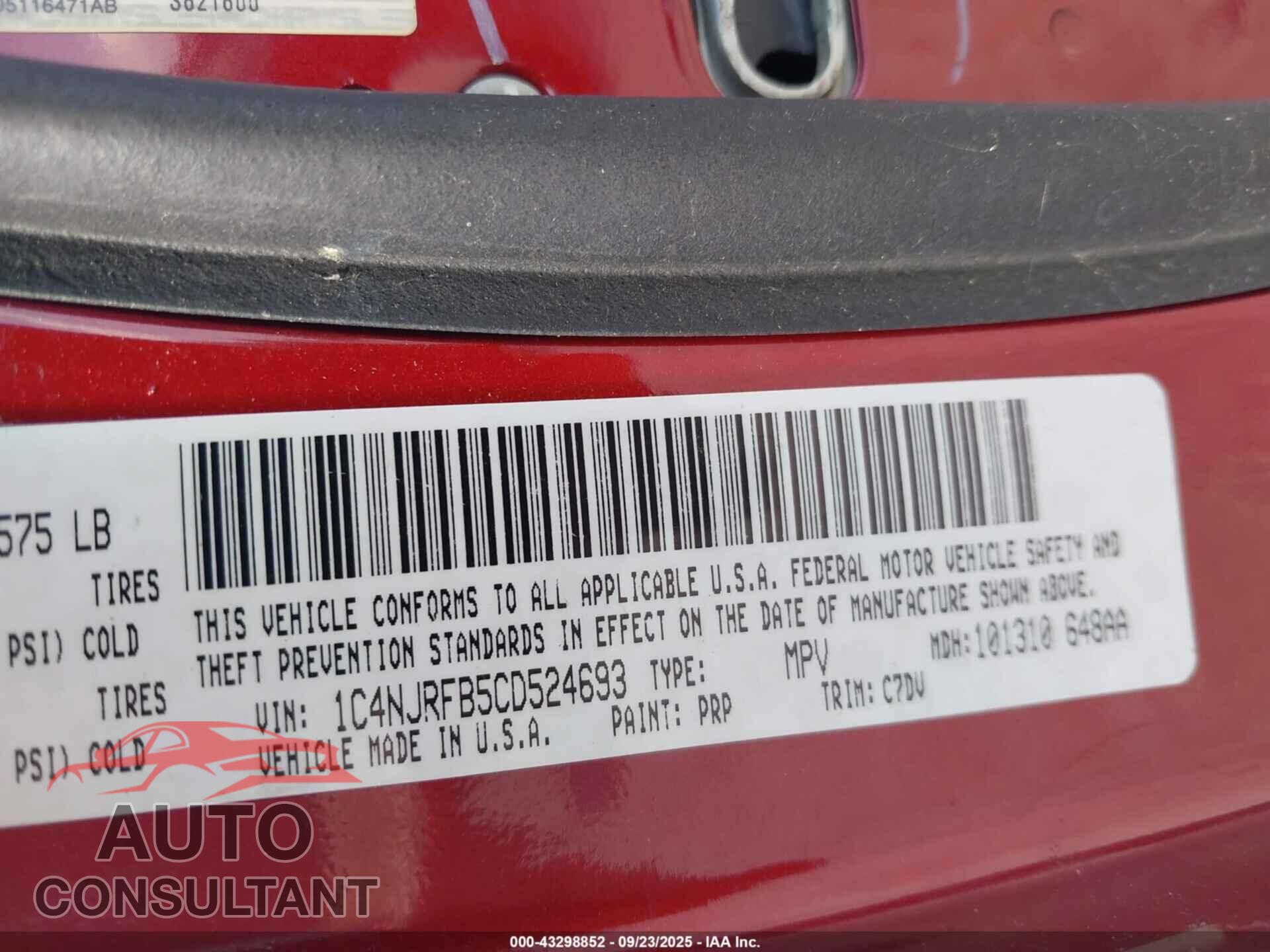 JEEP PATRIOT 2012 - 1C4NJRFB5CD524693