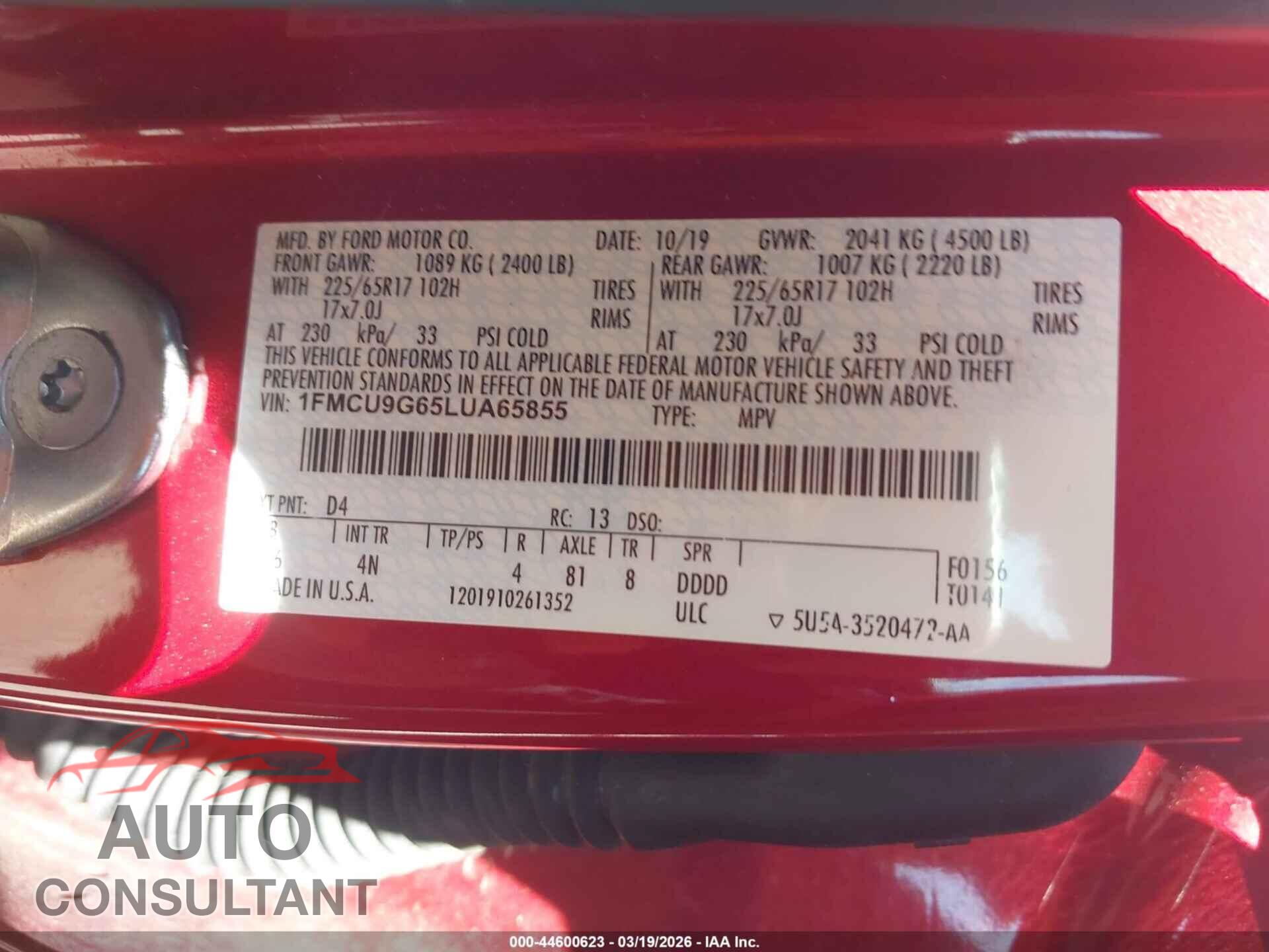 FORD ESCAPE 2020 - 1FMCU9G65LUA65855