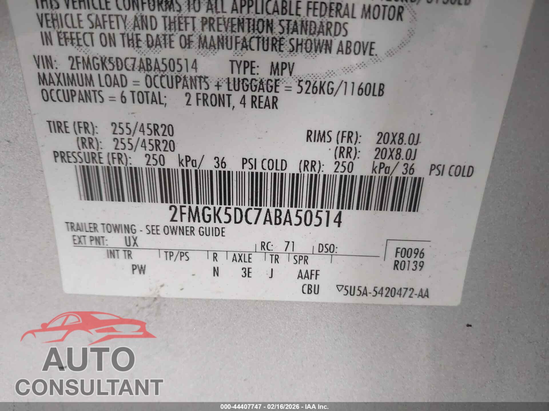 FORD FLEX 2010 - 2FMGK5DC7ABA50514