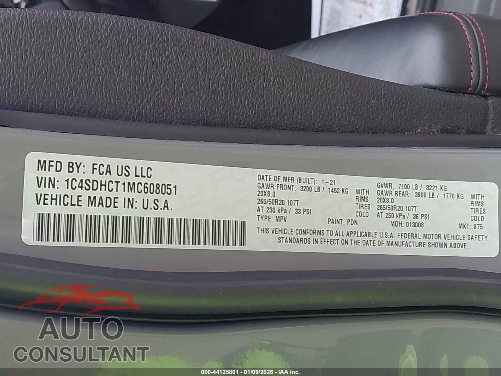 DODGE DURANGO 2021 - 1C4SDHCT1MC608051