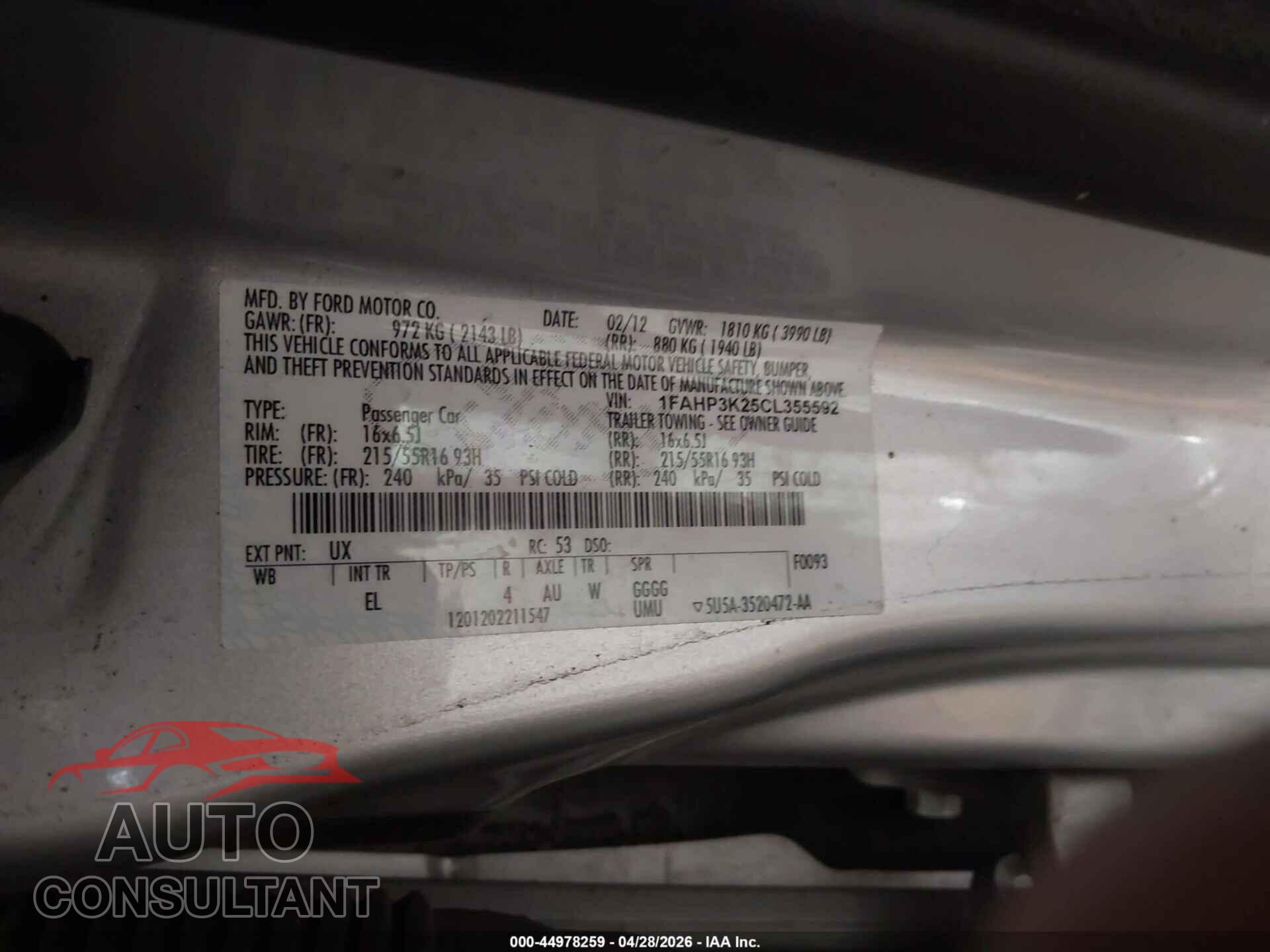 FORD FOCUS 2012 - 1FAHP3K25CL355592