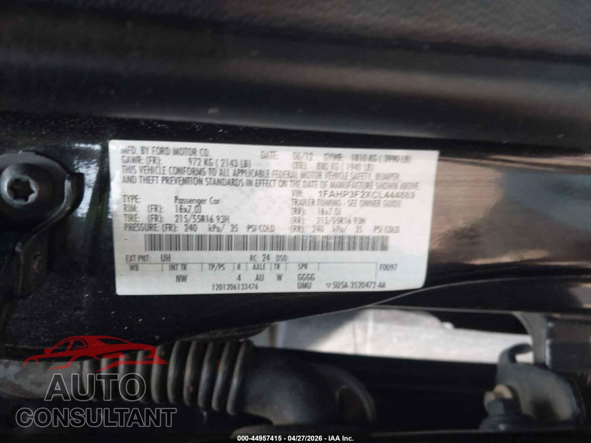 FORD FOCUS 2012 - 1FAHP3F2XCL444889