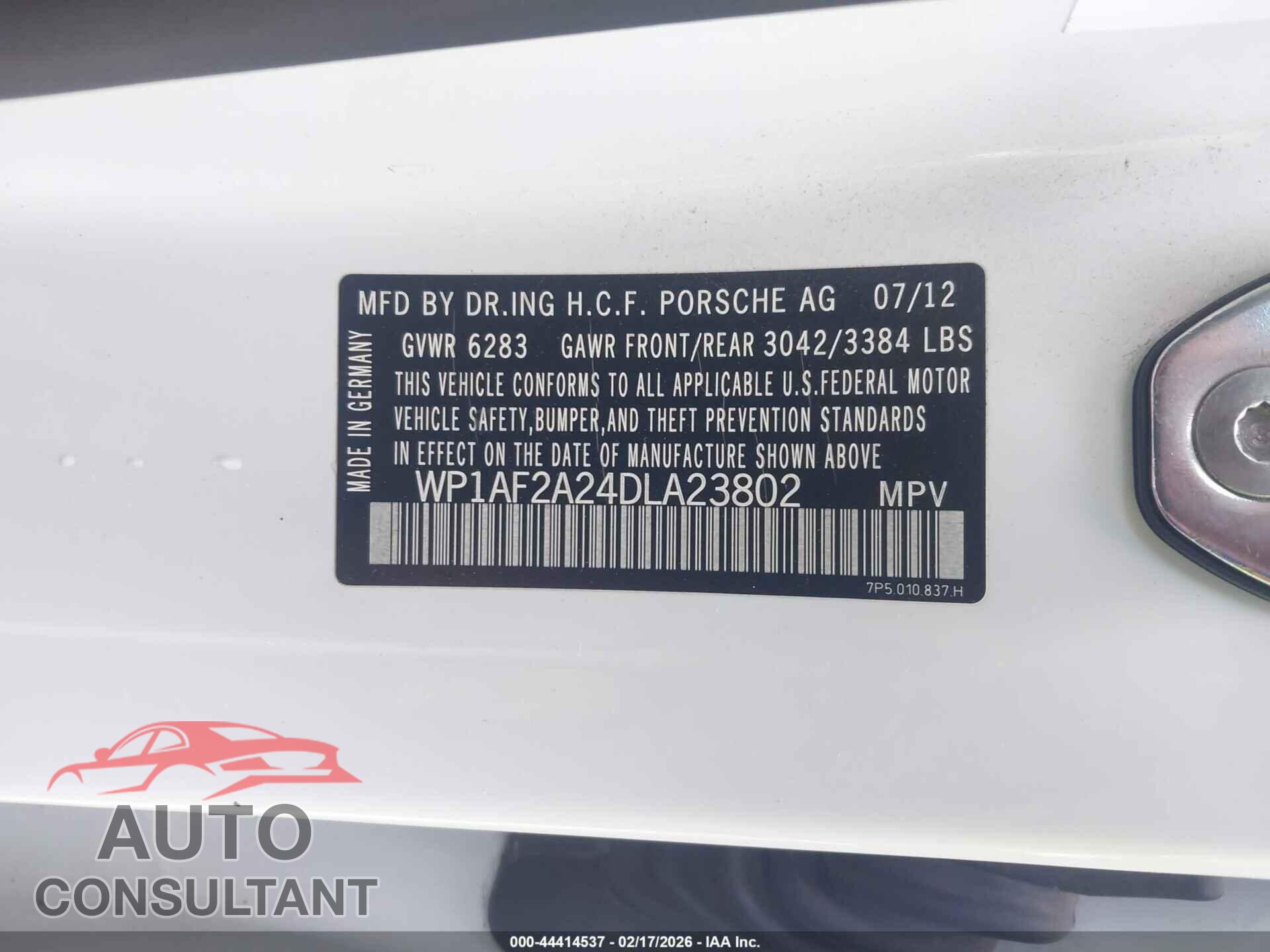 PORSCHE CAYENNE 2013 - WP1AF2A24DLA23802