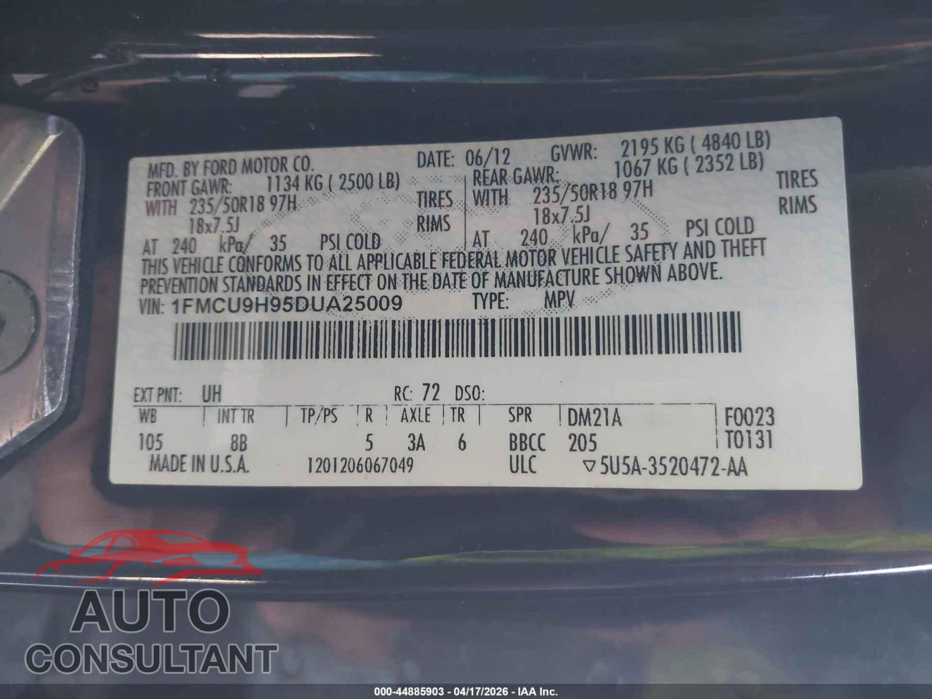 FORD ESCAPE 2013 - 1FMCU9H95DUA25009