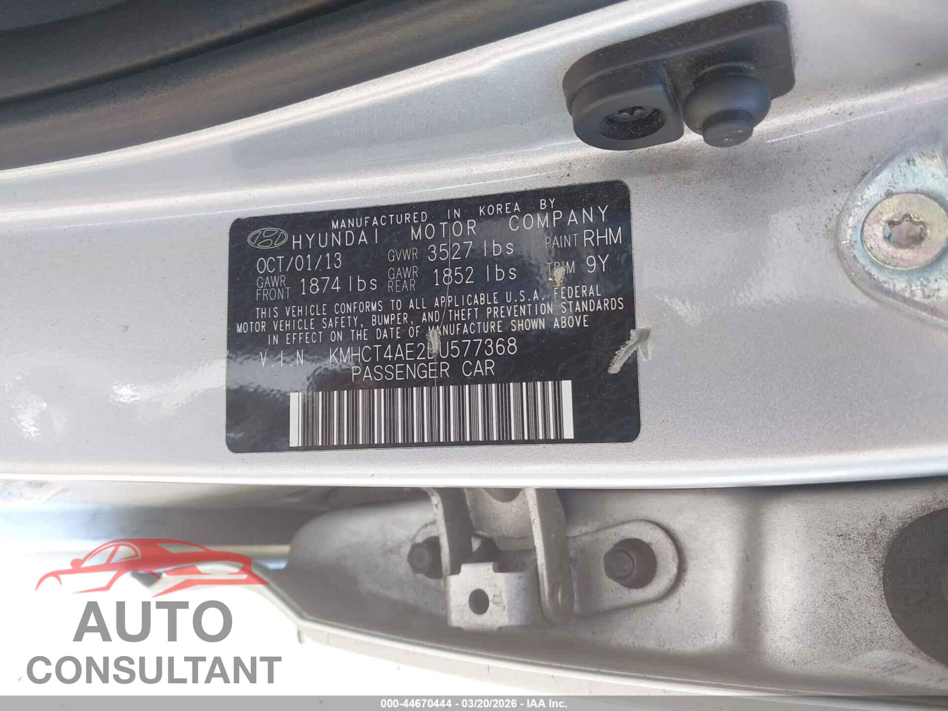 HYUNDAI ACCENT 2013 - KMHCT4AE2DU577368