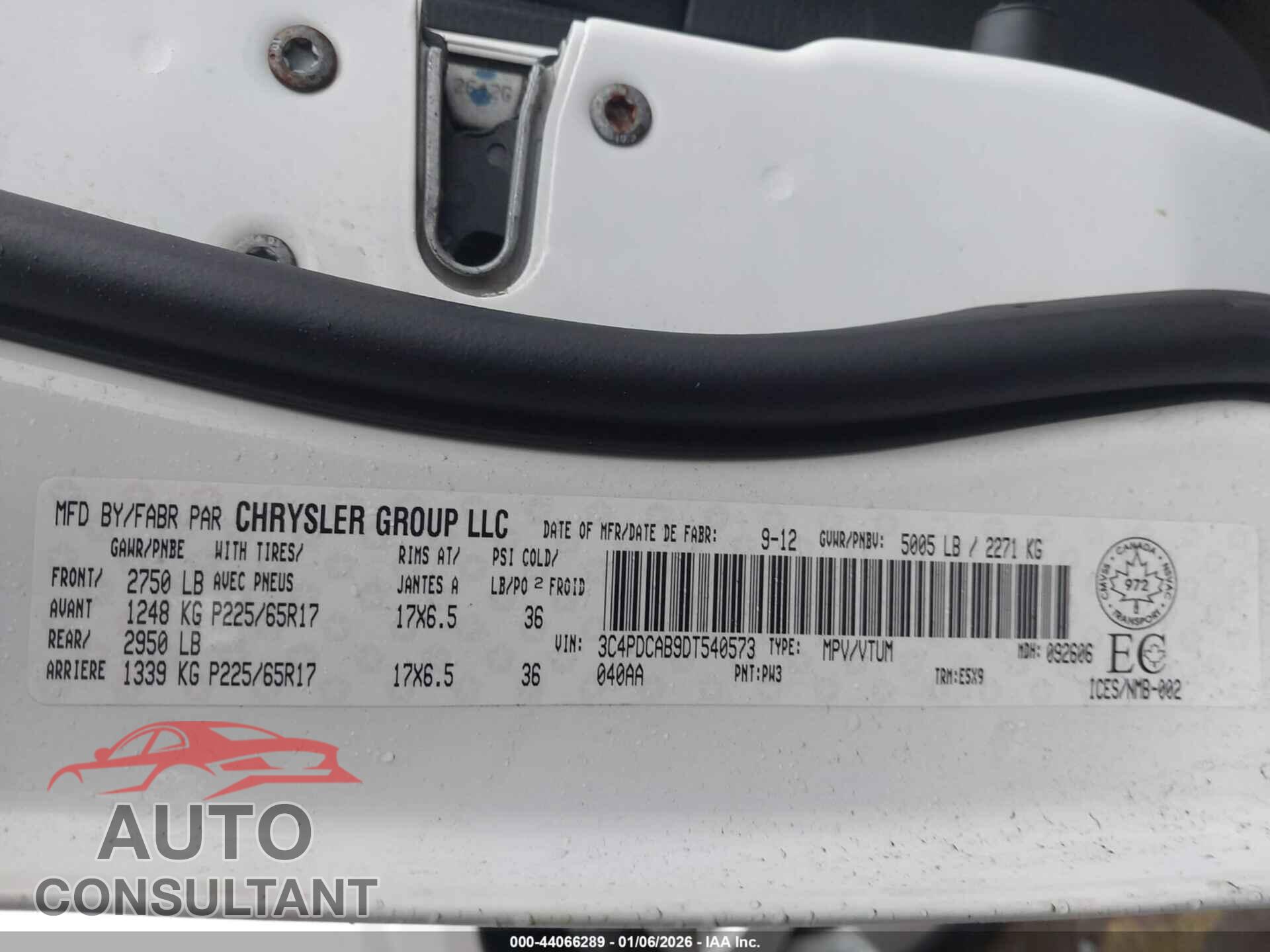 DODGE JOURNEY 2013 - 3C4PDCAB9DT540573