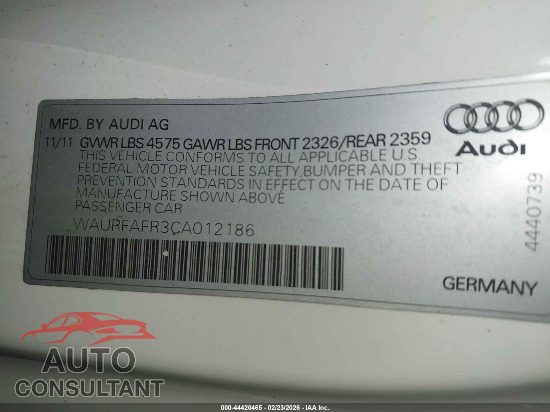 AUDI A5 2012 - WAURFAFR3CA012186