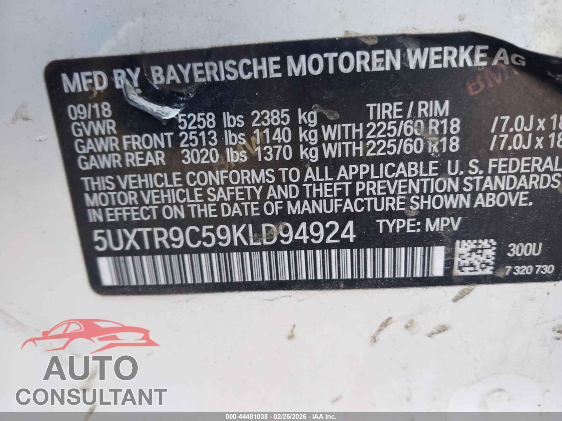 BMW X3 2019 - 5UXTR9C59KLD94924