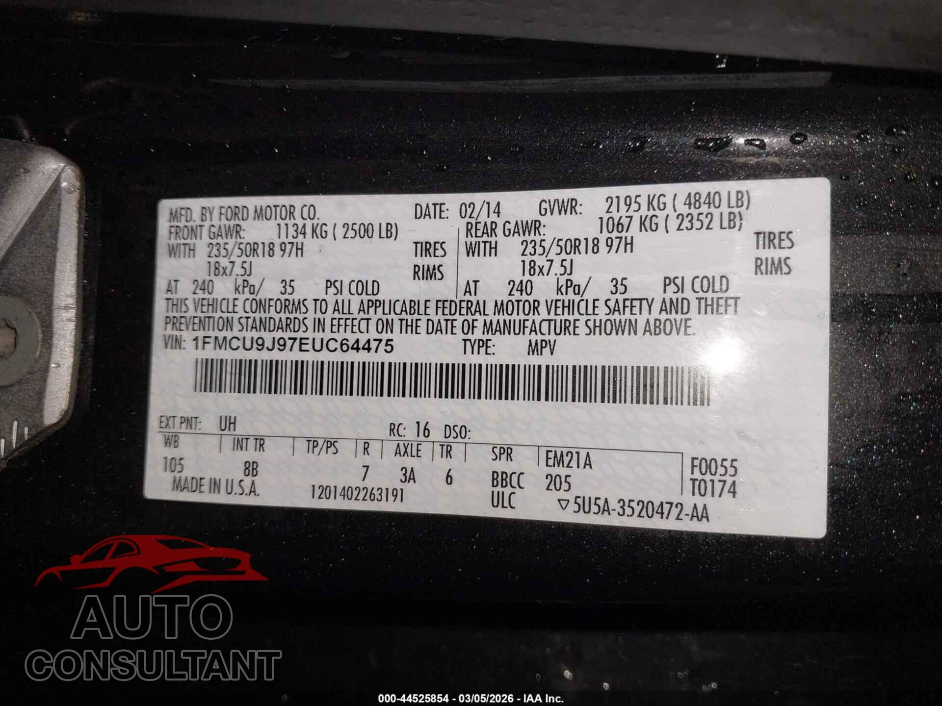 FORD ESCAPE 2014 - 1FMCU9J97EUC64475