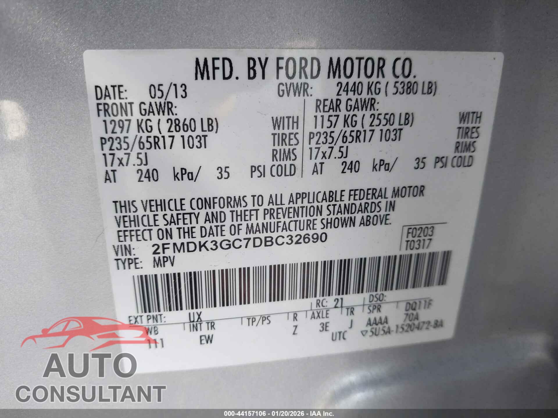 FORD EDGE 2013 - 2FMDK3GC7DBC32690