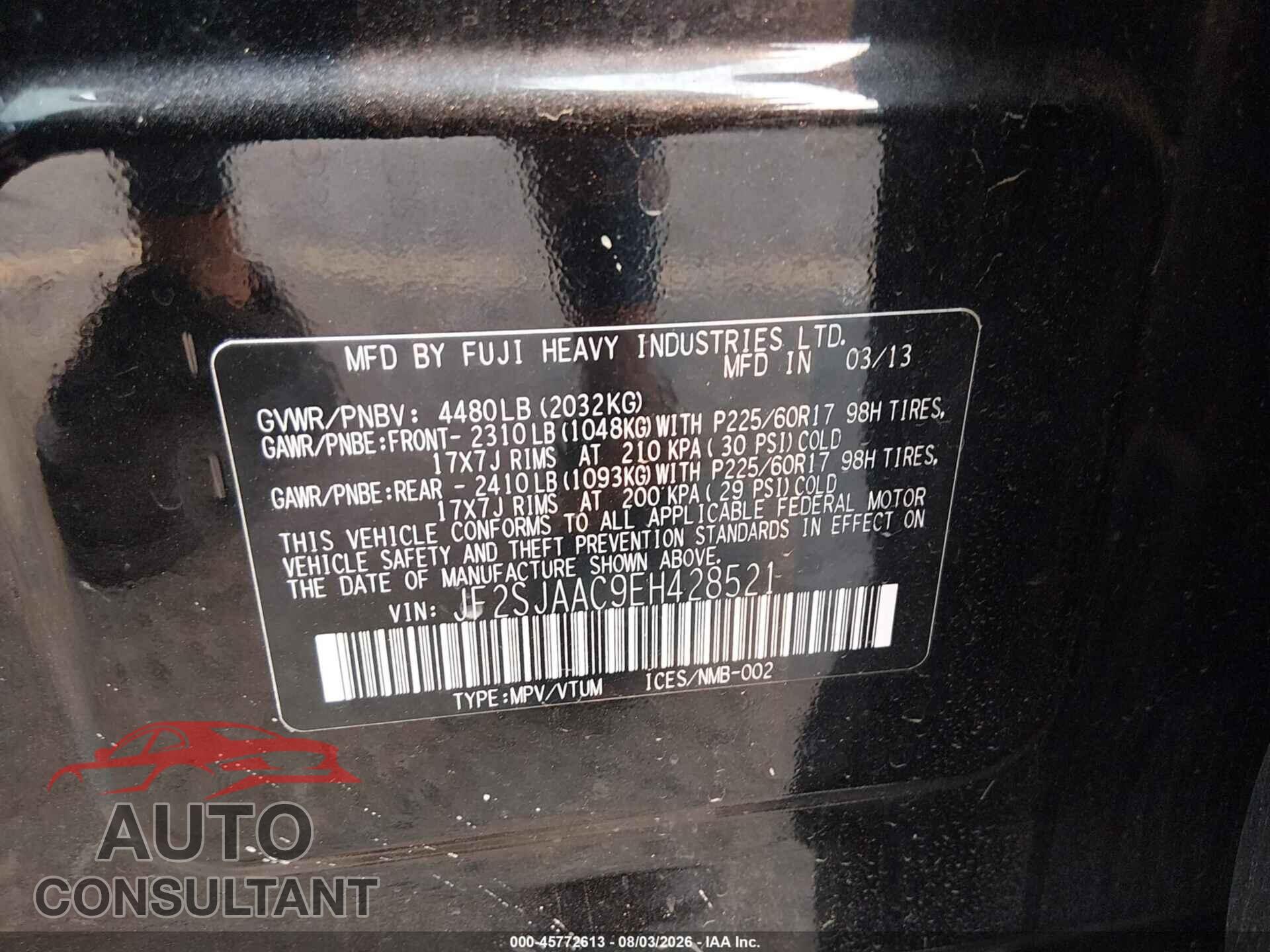 SUBARU FORESTER 2014 - JF2SJAAC9EH428521