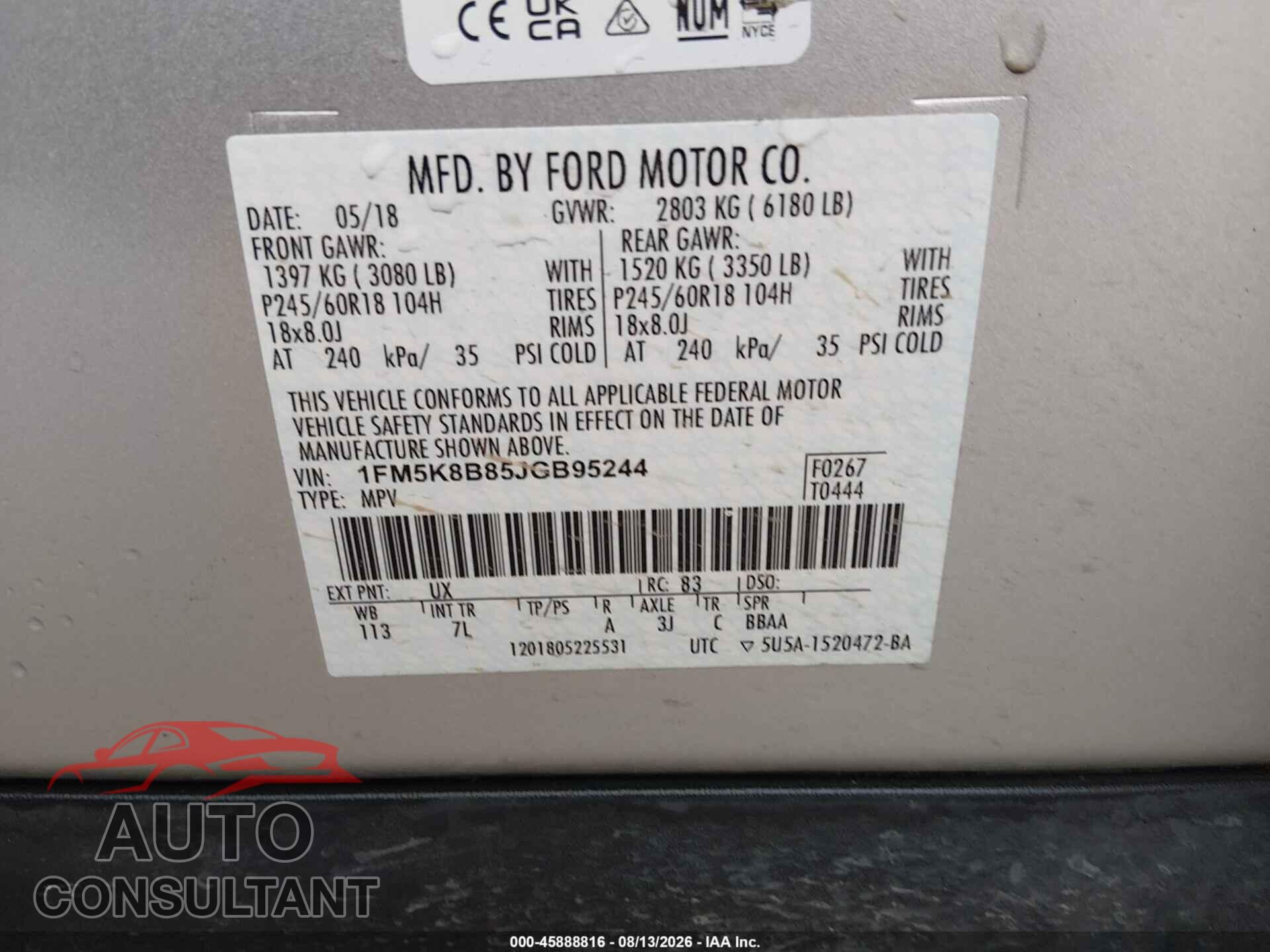 FORD EXPLORER 2018 - 1FM5K8B85JGB95244