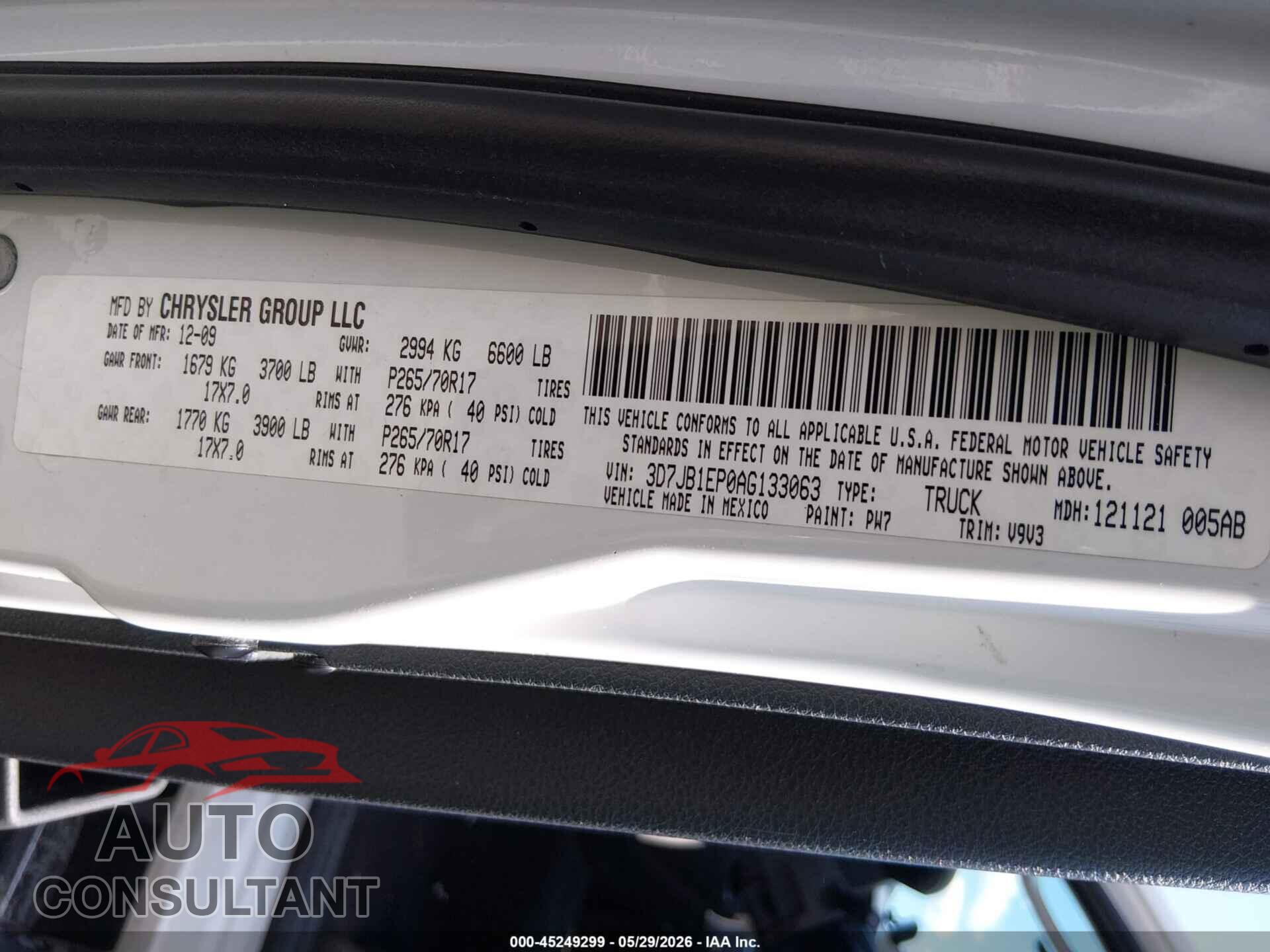 DODGE RAM 1500 2010 - 3D7JB1EP0AG133063