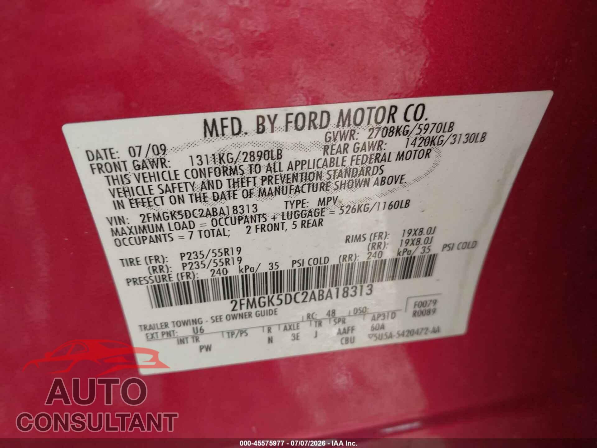 FORD FLEX 2010 - 2FMGK5DC2ABA18313