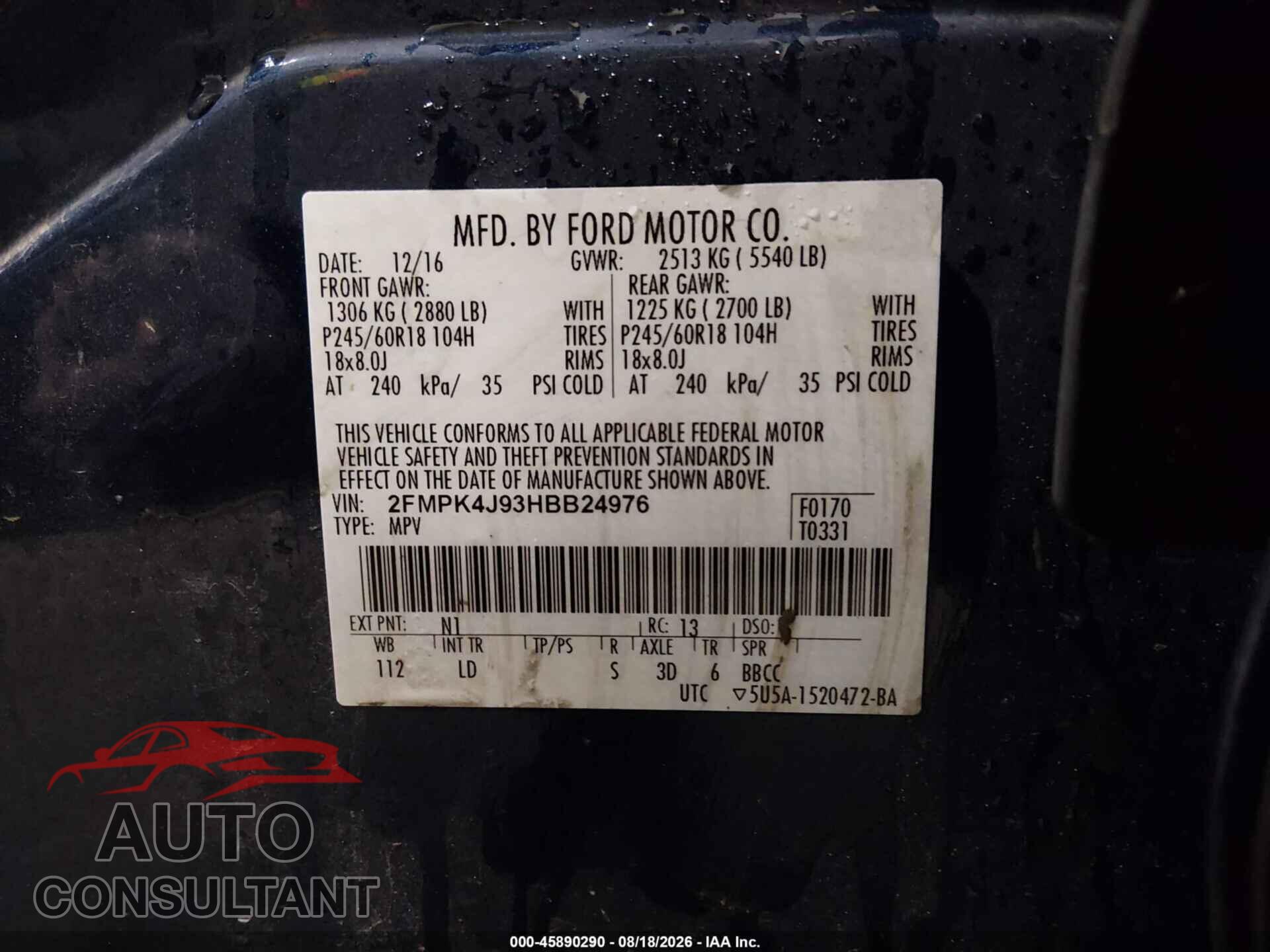 FORD EDGE 2017 - 2FMPK4J93HBB24976