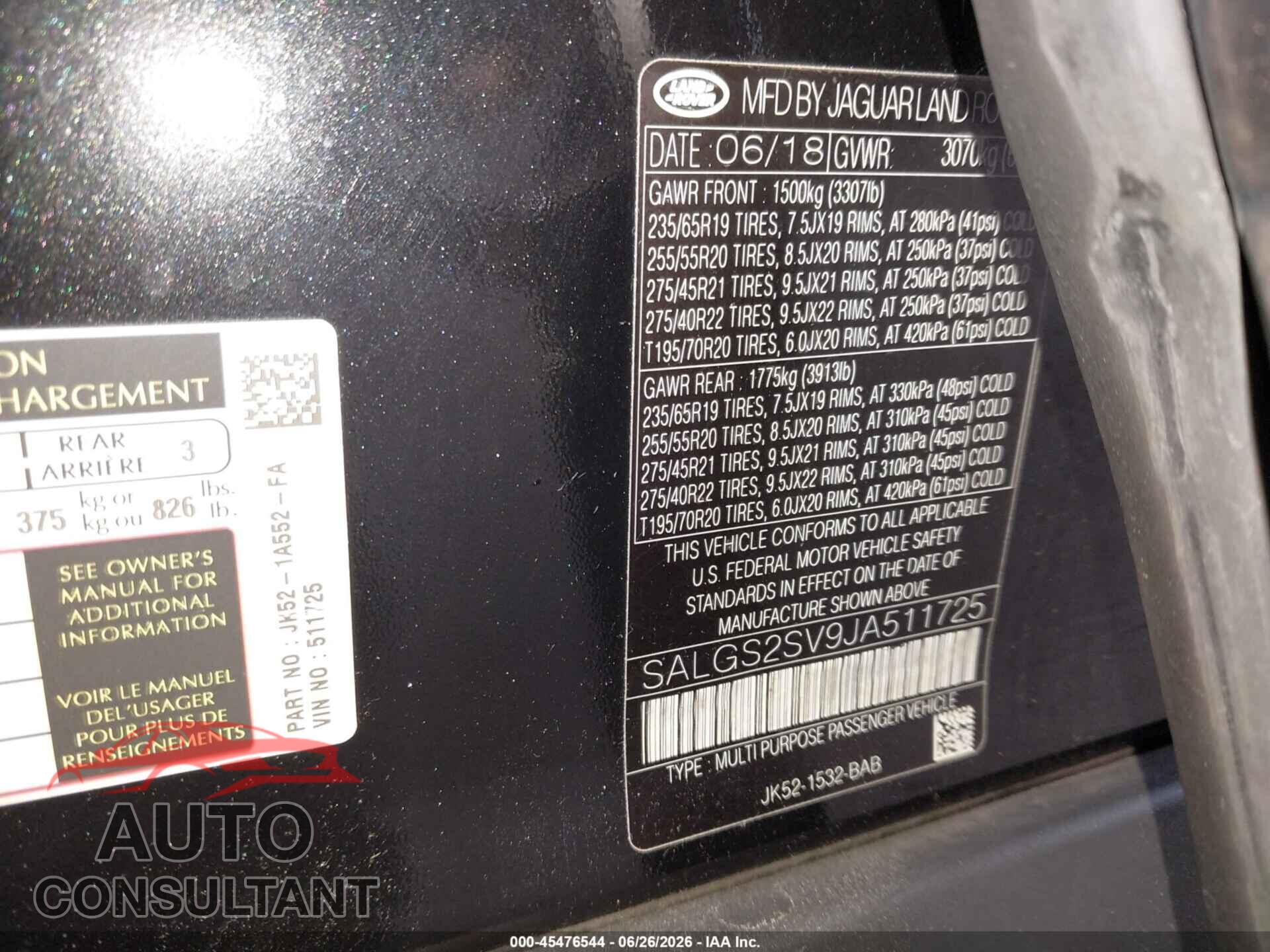 LAND ROVER RANGE ROVER 2018 - SALGS2SV9JA511725