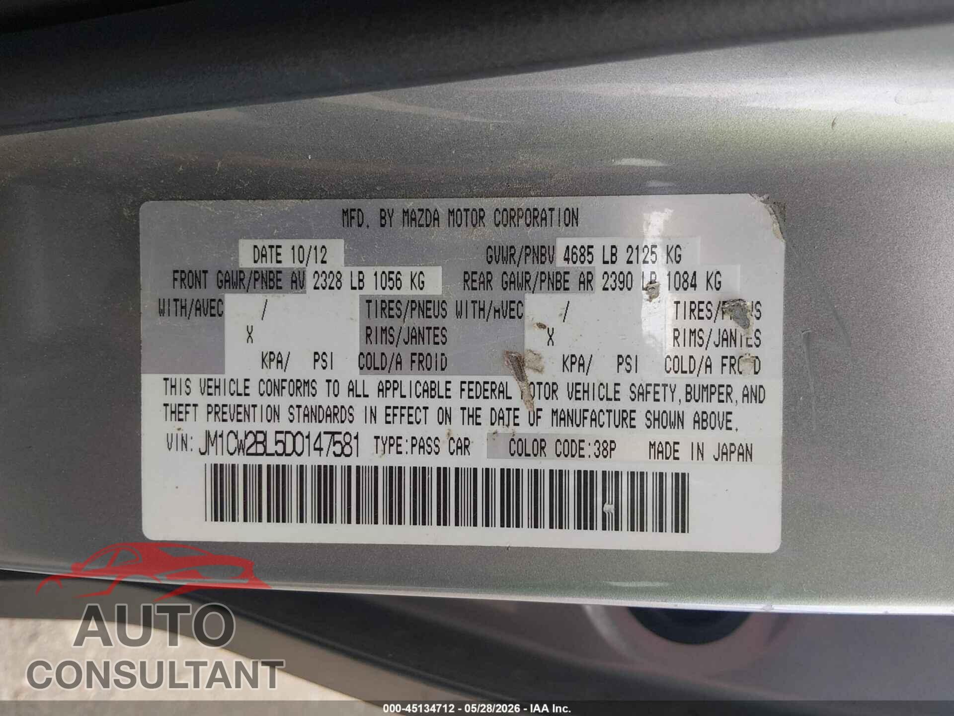 MAZDA MAZDA5 2013 - JM1CW2BL5D0147581