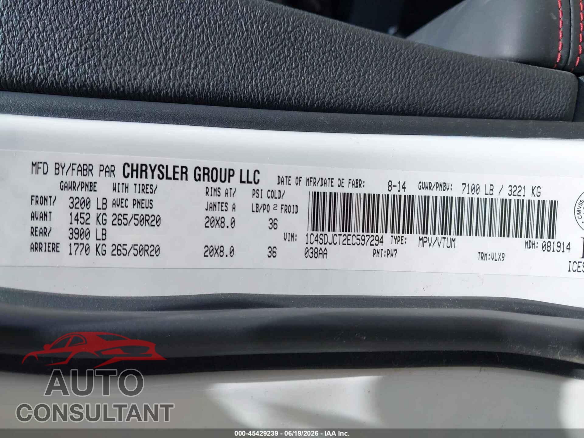 DODGE DURANGO 2014 - 1C4SDJCT2EC597294