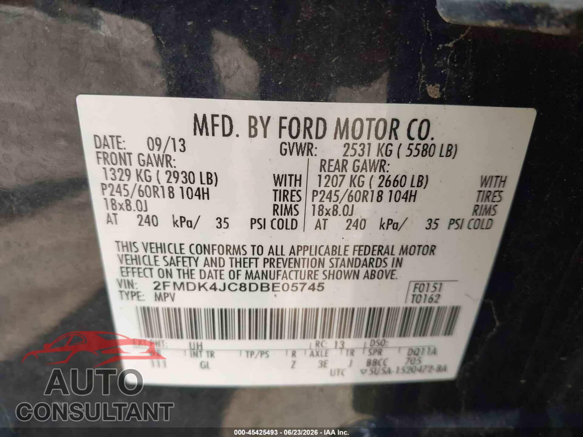FORD EDGE 2013 - 2FMDK4JC8DBE05745