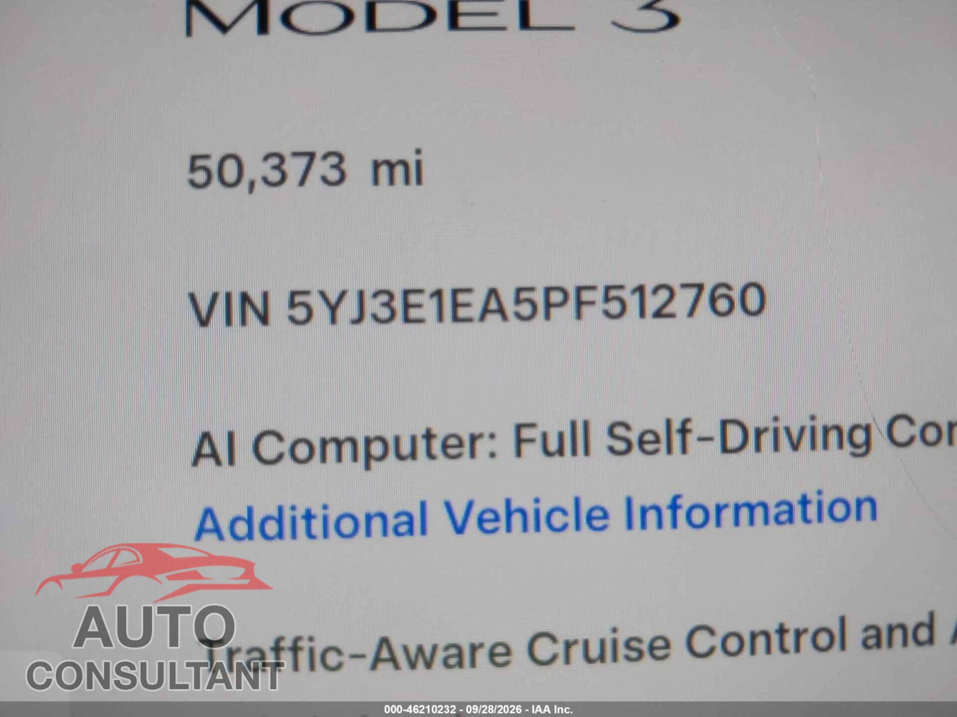 TESLA MODEL 3 2023 - 5YJ3E1EA5PF512760
