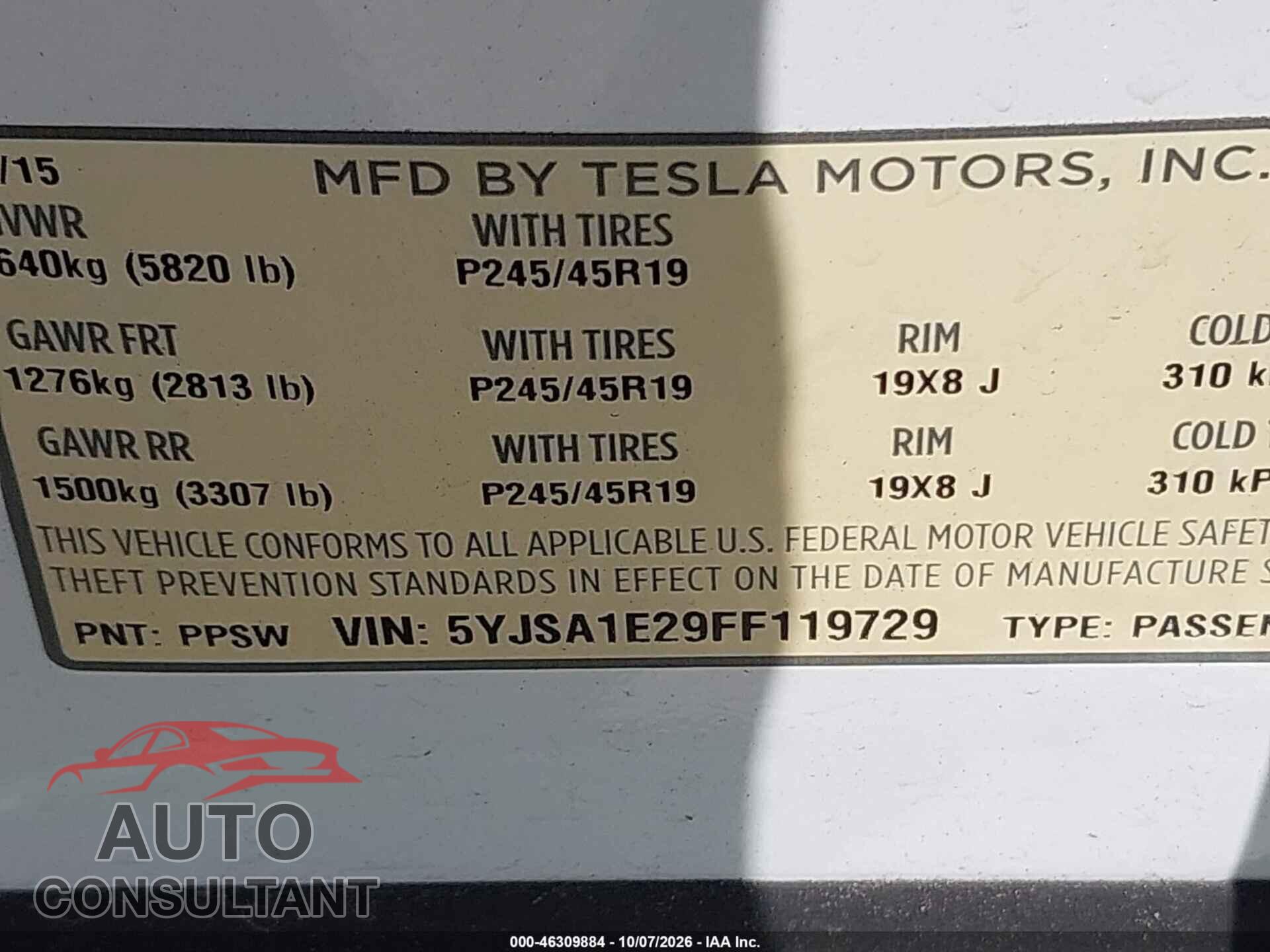 TESLA MODEL S 2015 - 5YJSA1E29FF119729