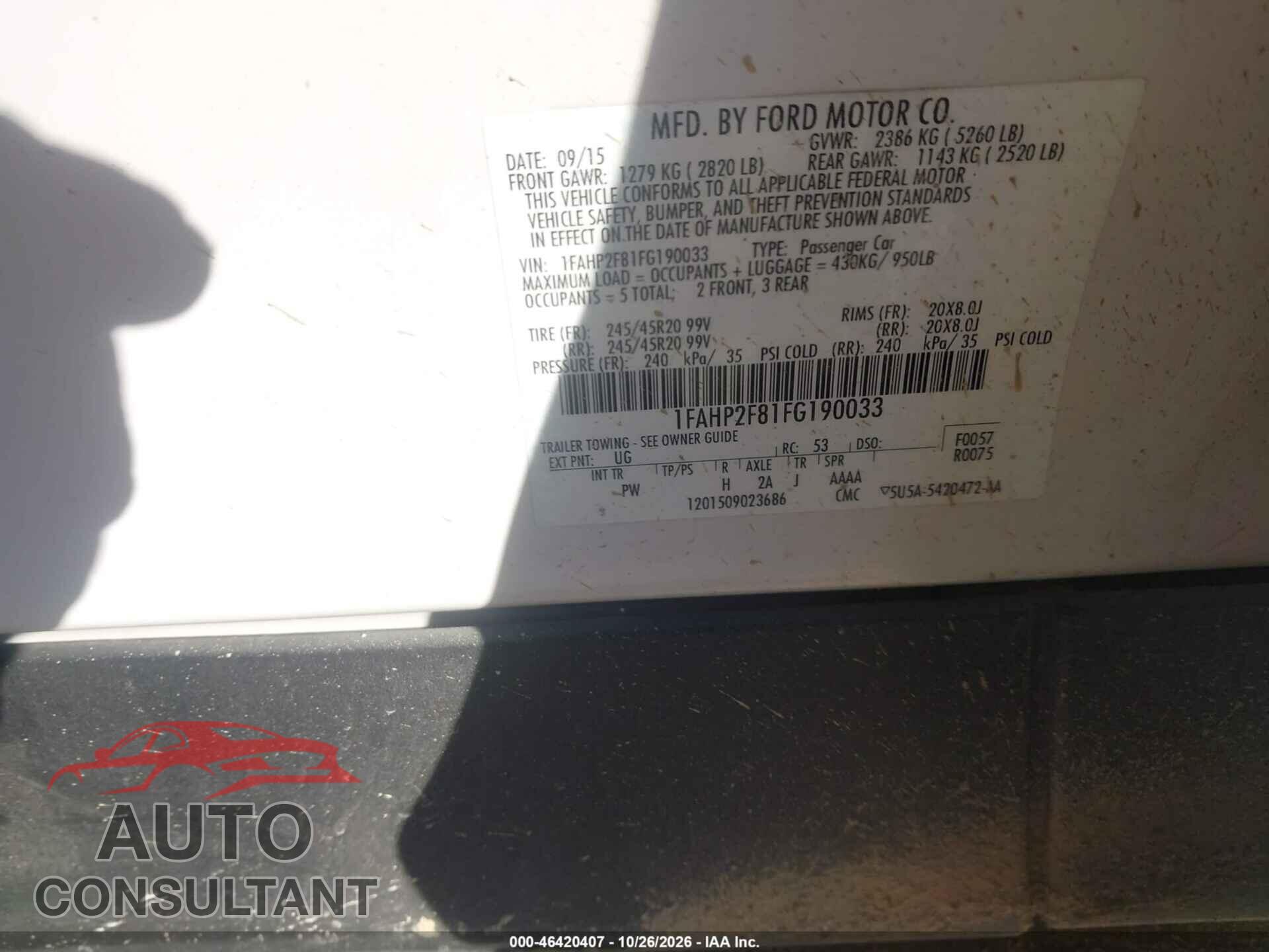 FORD TAURUS 2015 - 1FAHP2F81FG190033