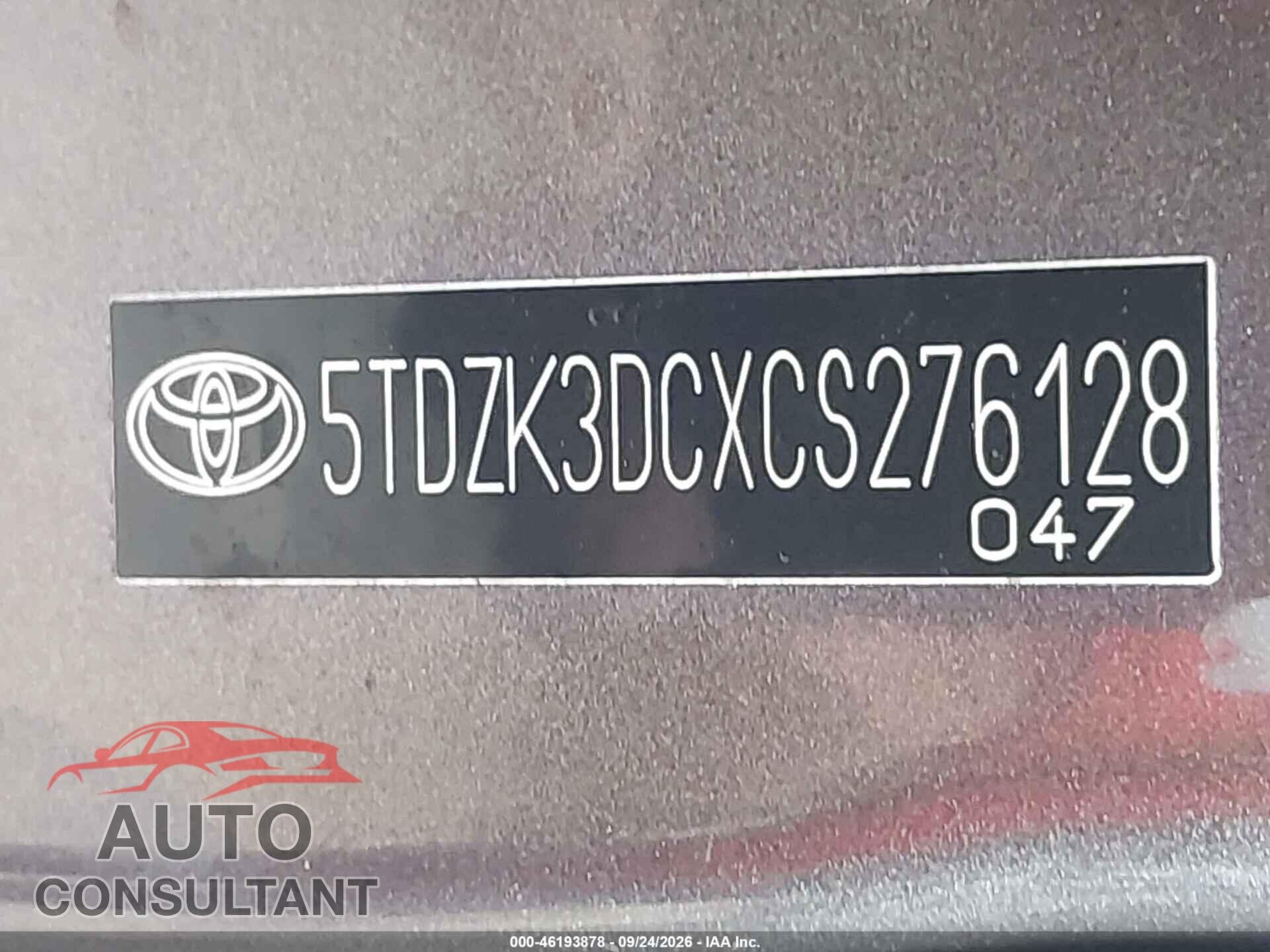 TOYOTA SIENNA 2012 - 5TDZK3DCXCS276128
