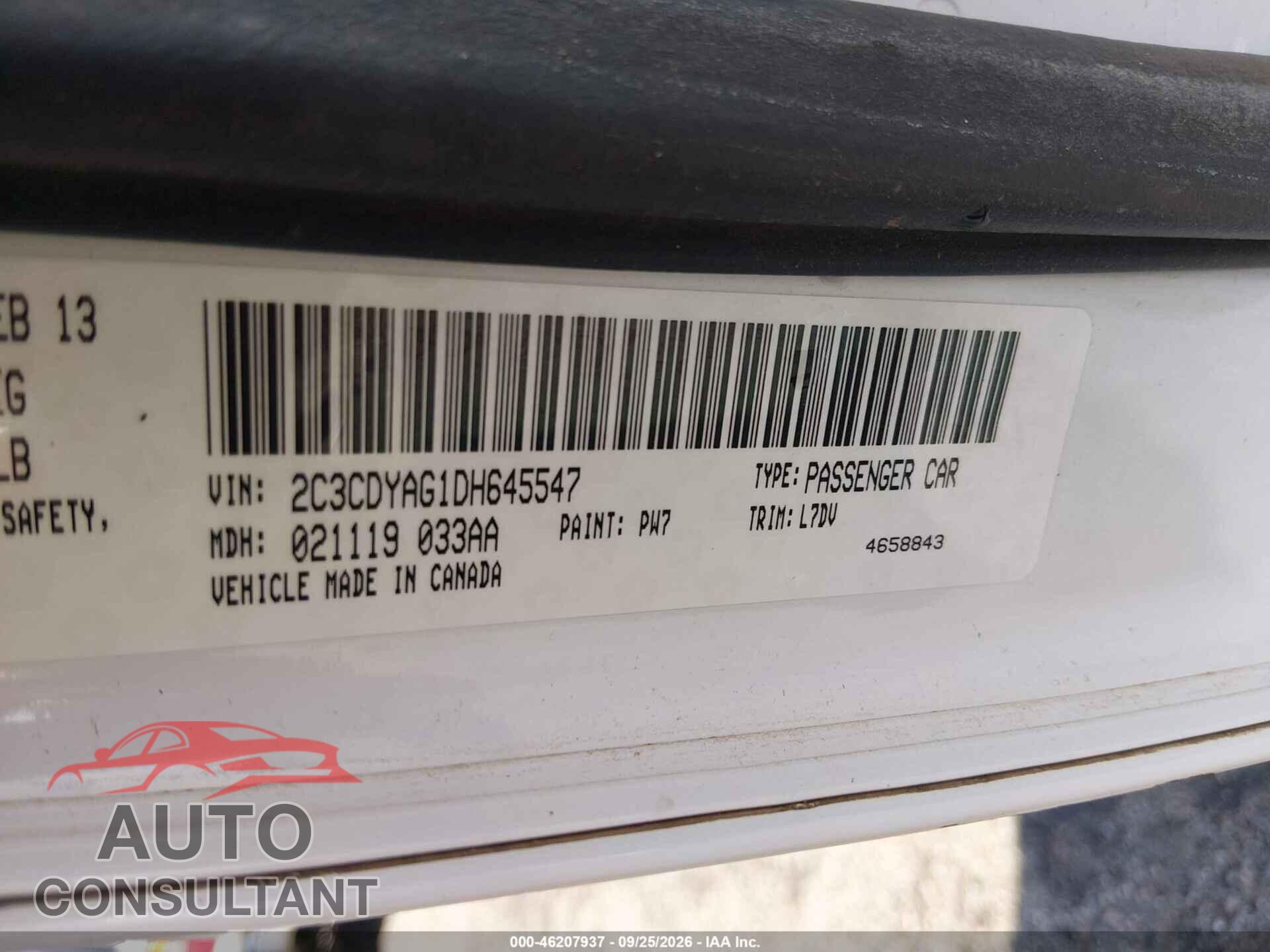 DODGE CHALLENGER 2013 - 2C3CDYAG1DH645547