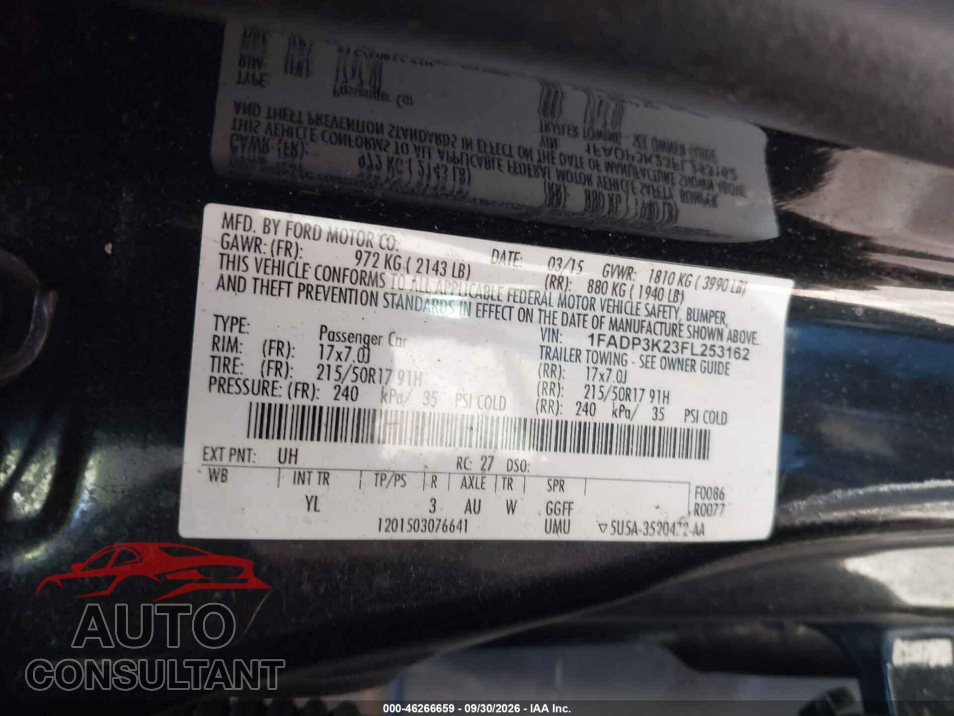 FORD FOCUS 2015 - 1FADP3K23FL253162