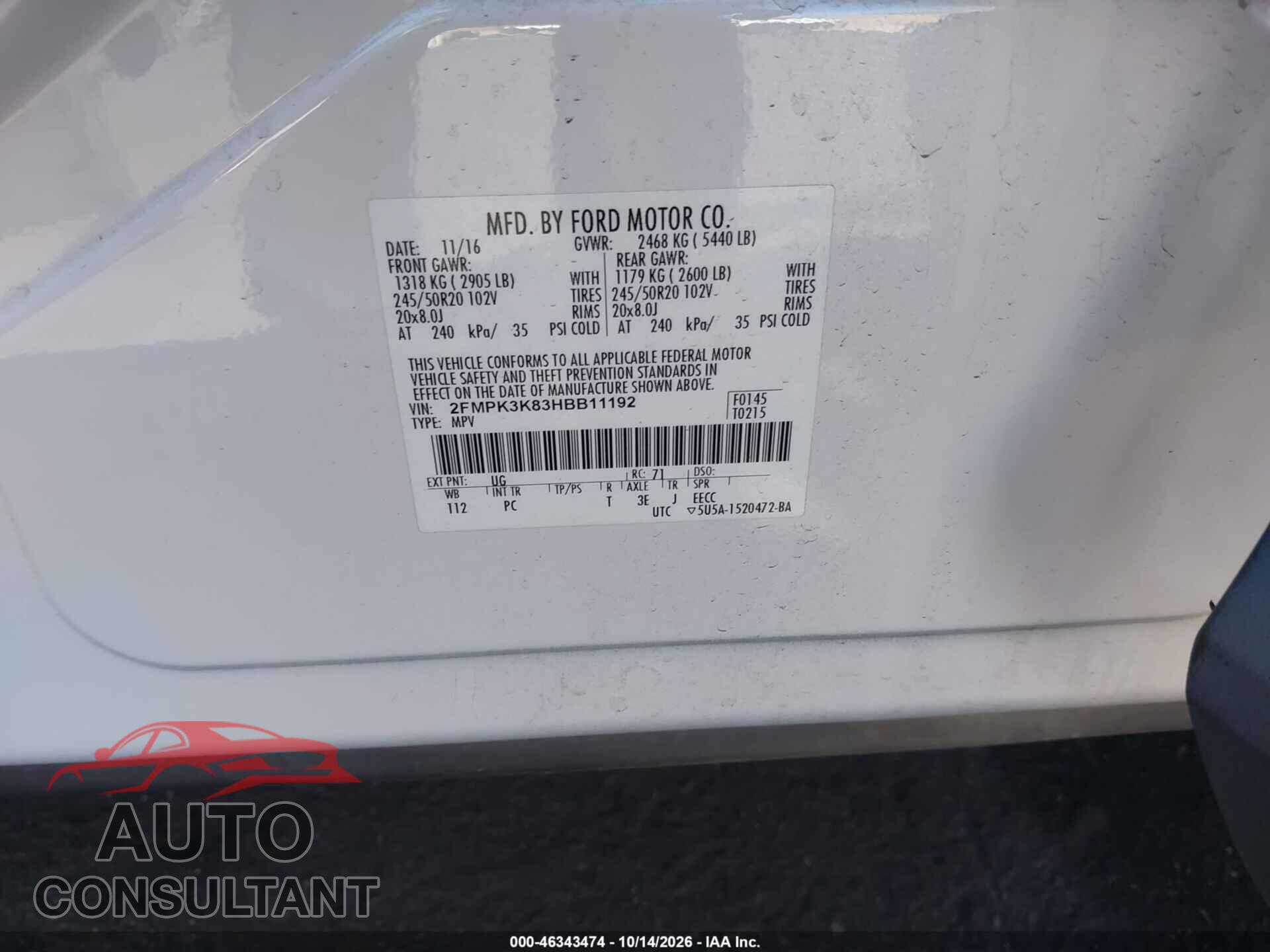FORD EDGE 2017 - 2FMPK3K83HBB11192