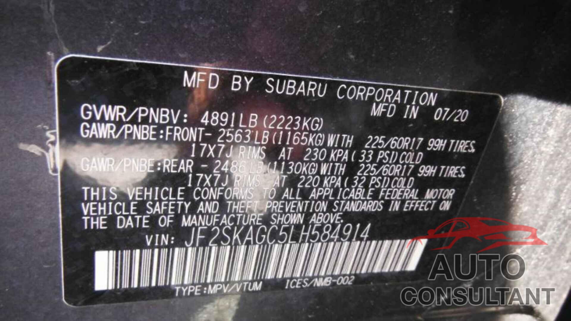 SUBARU FORESTER 2020 - JF2SKAGC5LH584914