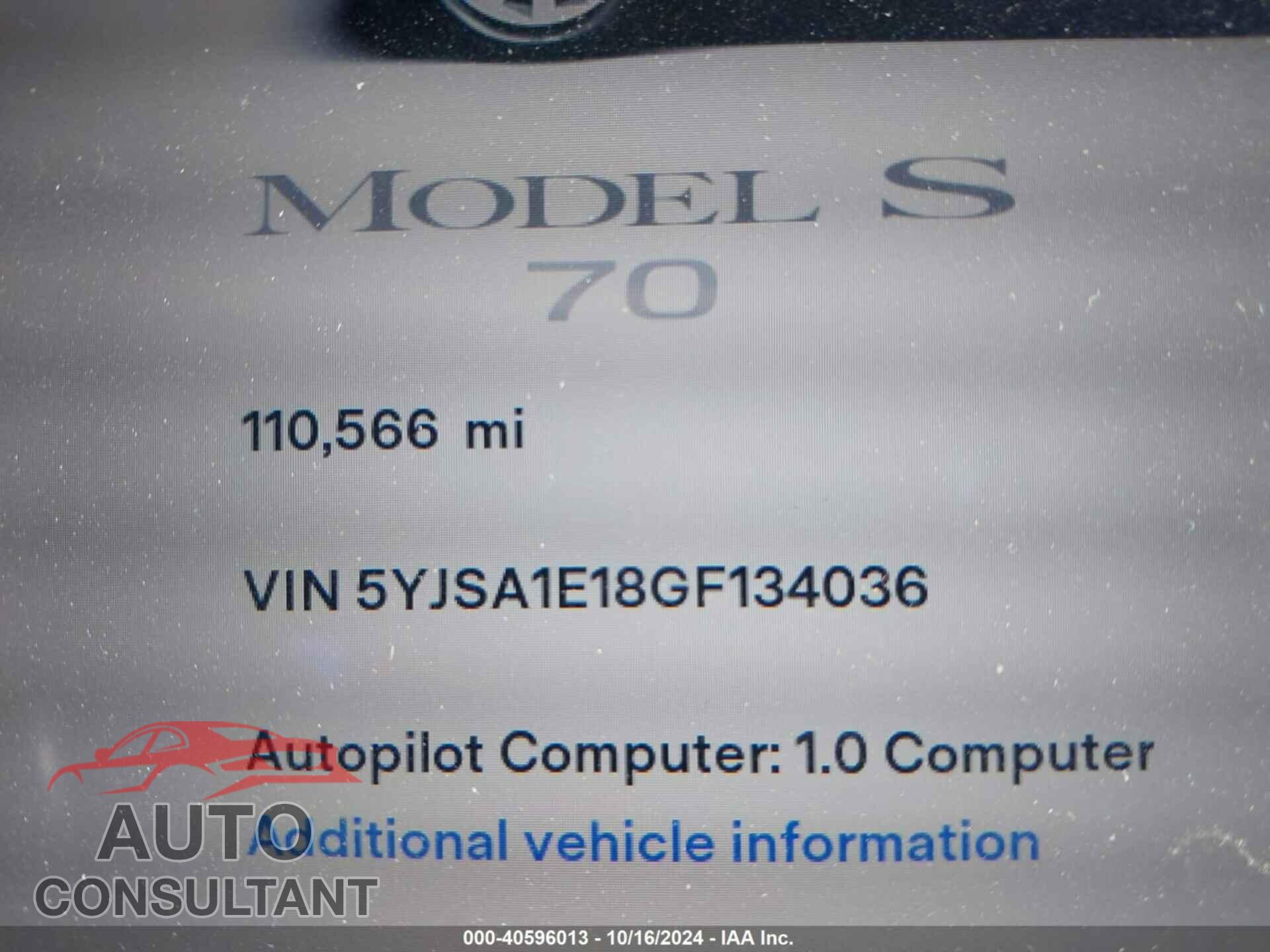 TESLA MODEL S 2016 - 5YJSA1E18GF134036