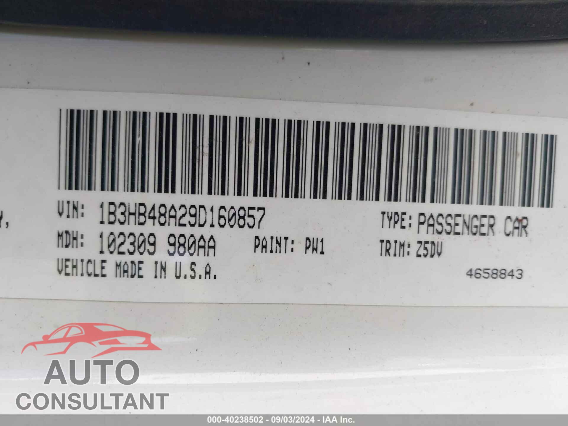DODGE CALIBER 2009 - 1B3HB48A29D160857
