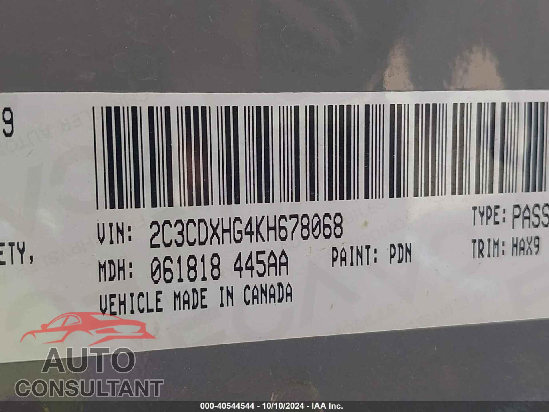 DODGE CHARGER 2019 - 2C3CDXHG4KH678068