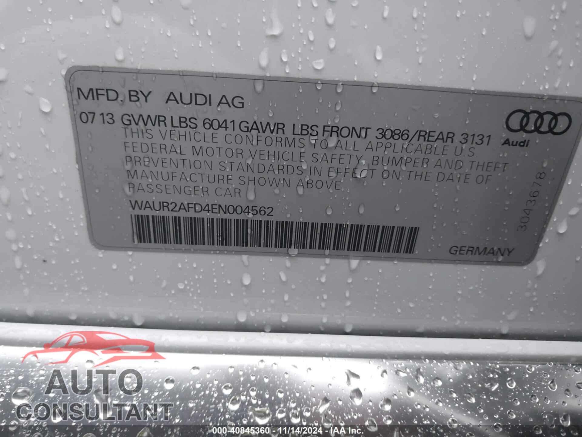 AUDI A8 L 2014 - WAUR2AFD4EN004562