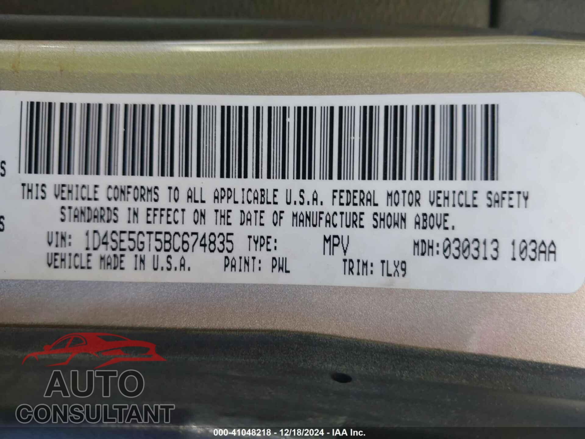 DODGE DURANGO 2011 - 1D4SE5GT5BC674835