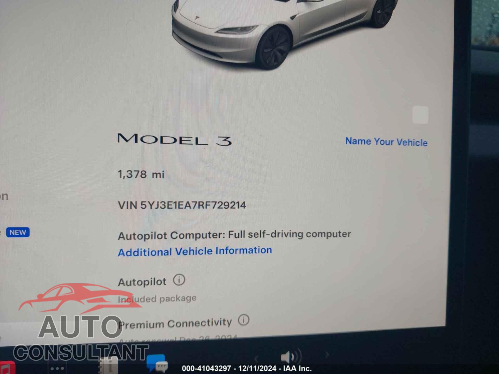 TESLA MODEL 3 2024 - 5YJ3E1EA7RF729214
